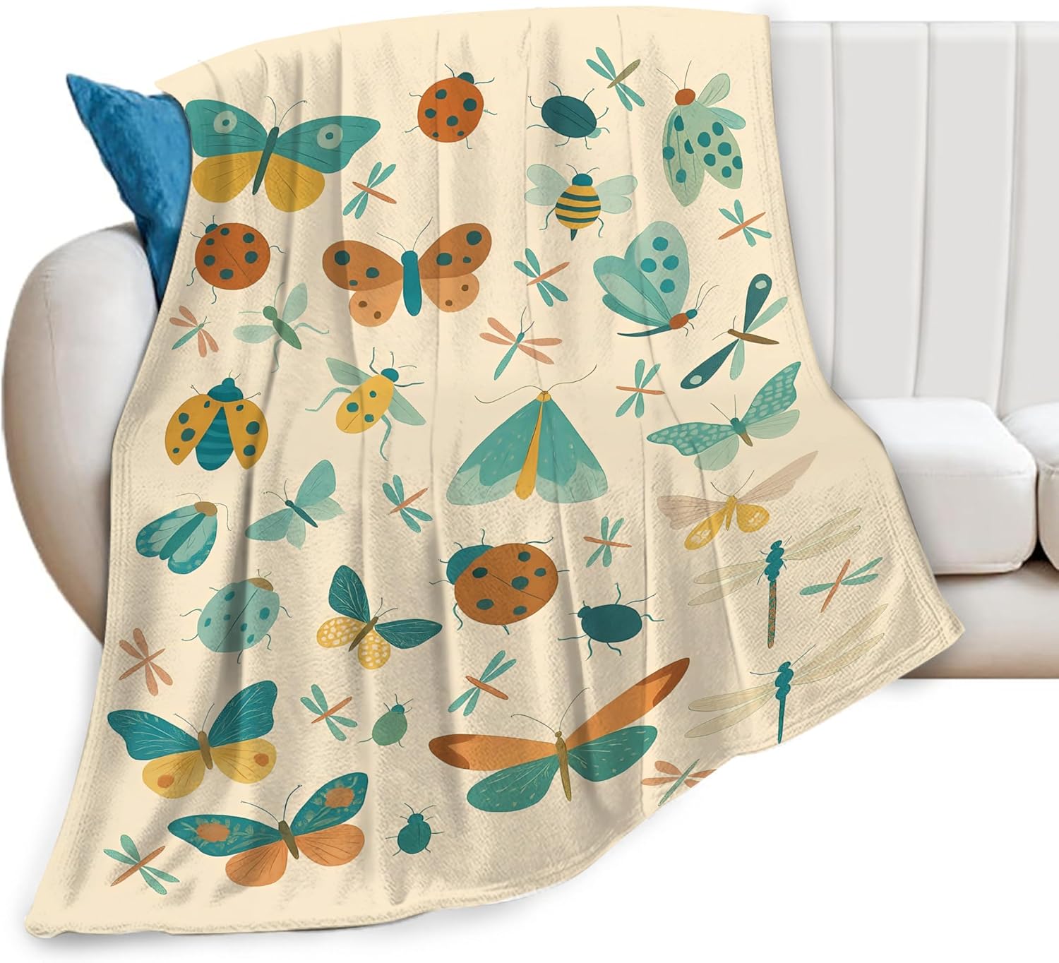 Colorful Insect Bugs Throw Blanket Moth Beetle Dragonfly Blanket Soft Cozy Fleece Fuzzy Plush Warm Stuff Animal Bedding Bugs Insects Blankets Gift for Boys Girls Kids Adult Men Women 40"X50" - Image 2