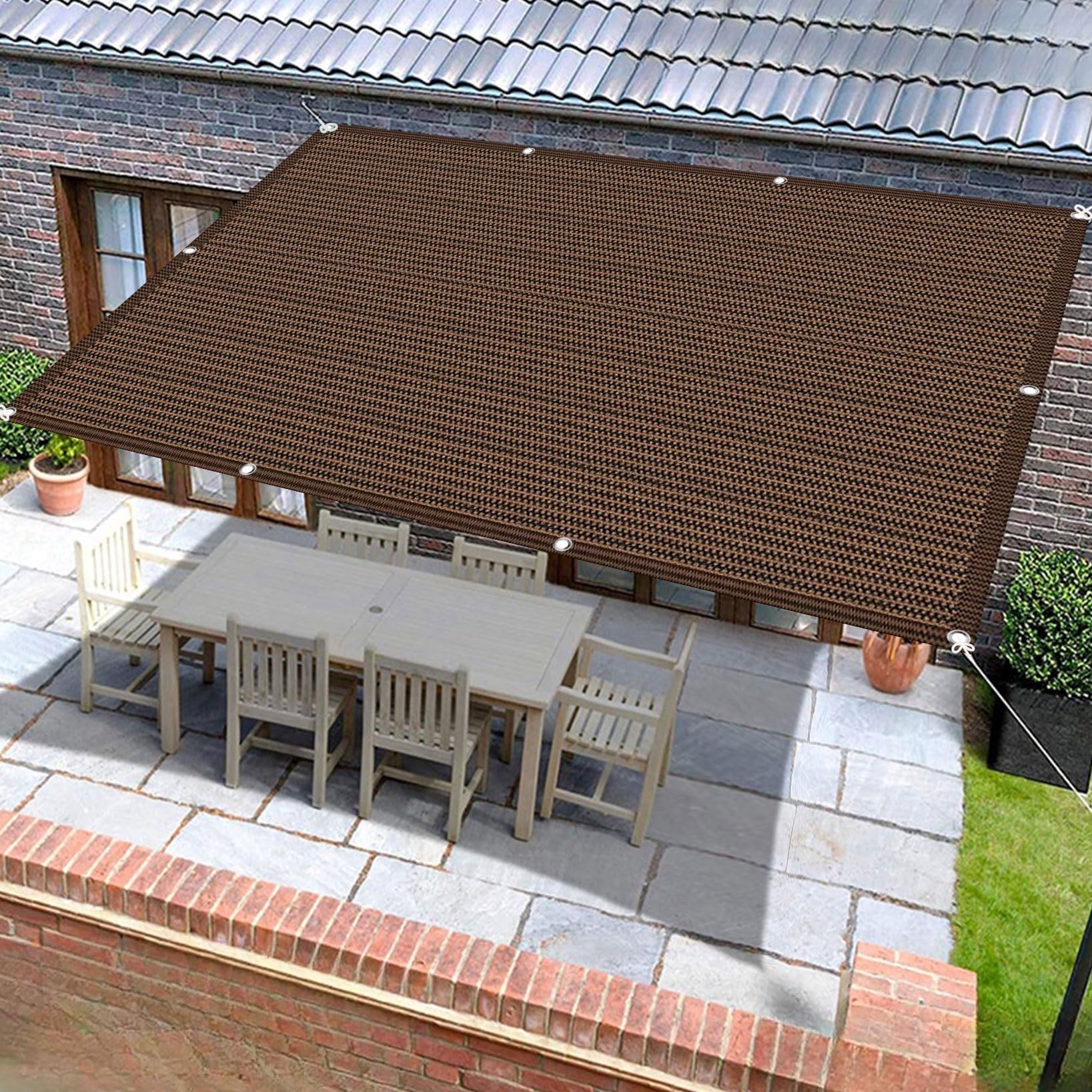 Auvent pergola rectangulaire 3x6 m marron protection UV 98 % grande toile ombrage