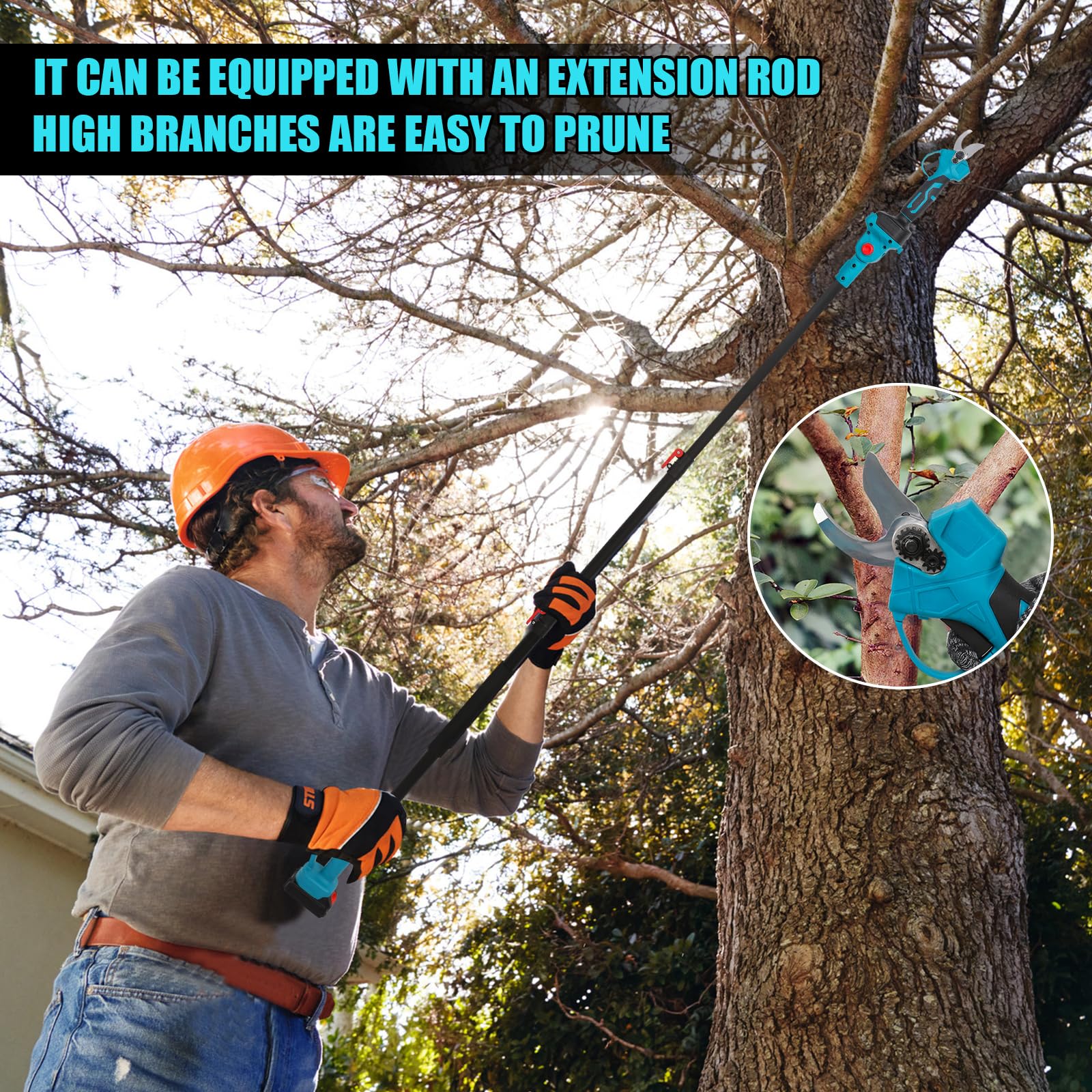 Motosierra Eléctrica-Tijeras de Podar Electricas, 4 en 1 Kit de Herramientas de Jardín,Sierra de Podar Telescópica,Longitud 1-2m y ángulo 180° Ajustables Altura de Trabajo Hasta 4.5m