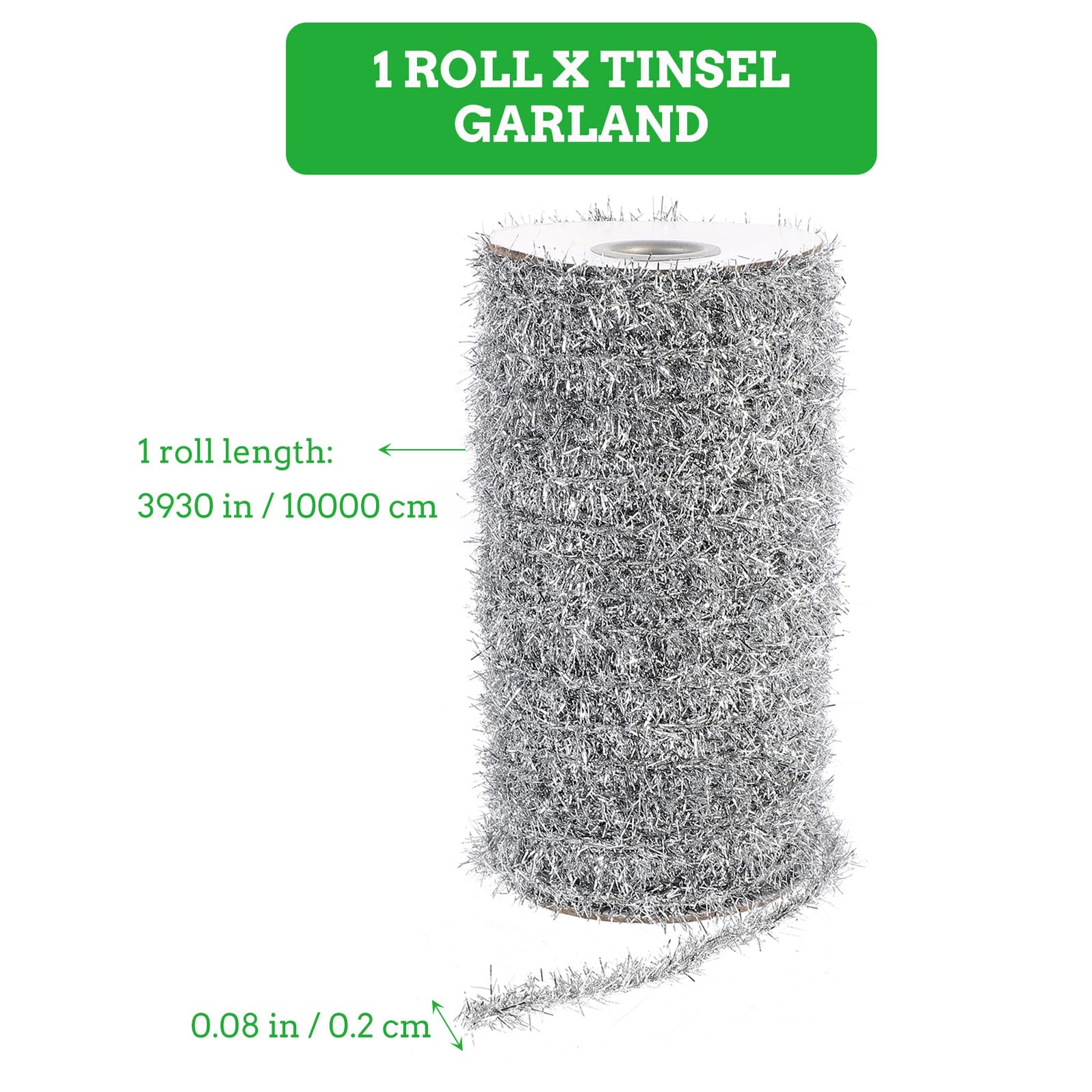 Gatuida Guirnalda de Oropel Navideño Plateado 1 Rollo de Espumillón Metálico Fino para Decoración de Árbol de Navidad Fiestas y Bodas Tira Ligera y Fácil de Colgar