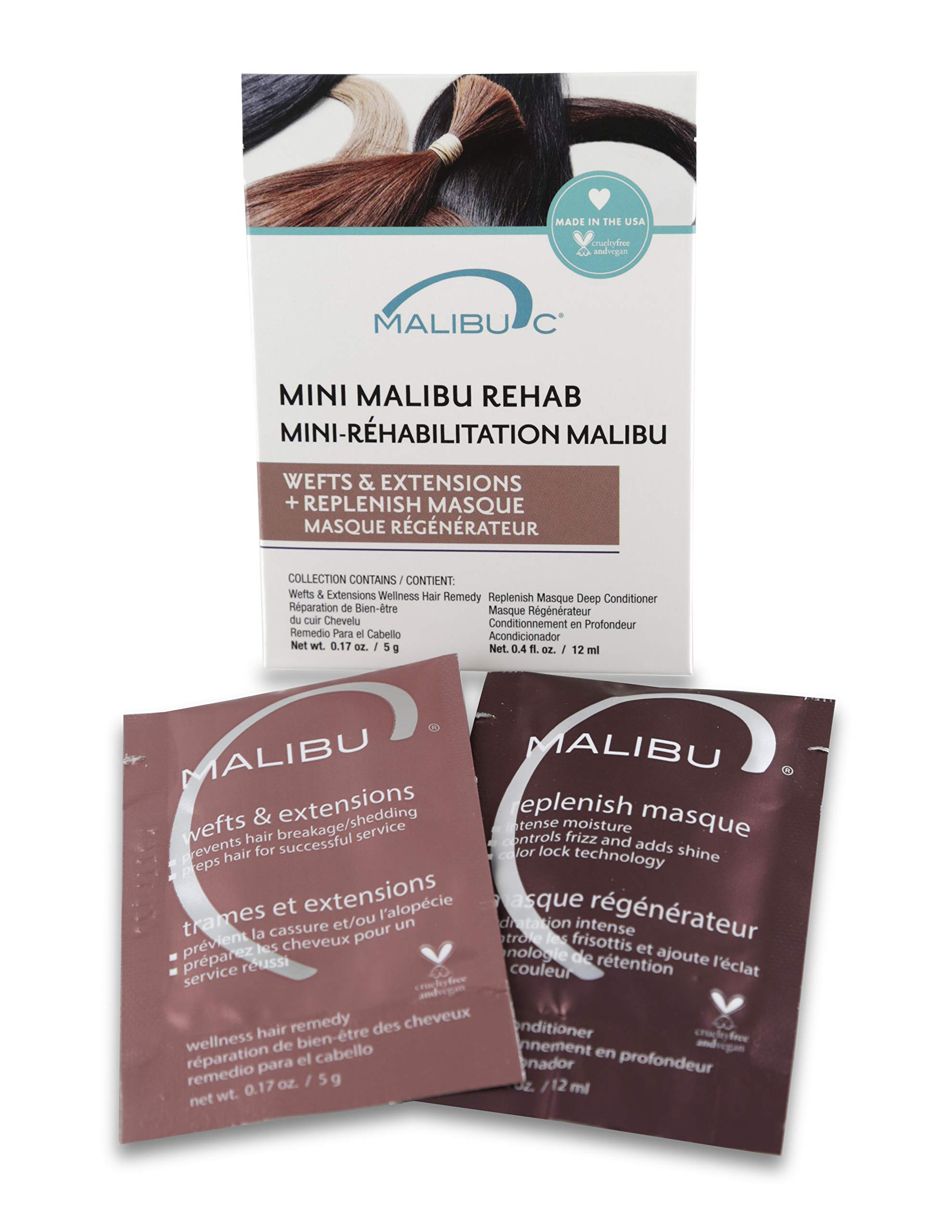 Malibu CMini Malibu Rehab Wefts & Extensions Contains 2 Hair Remedy Packets Removes Build Up and Prevents Hair Breakage Hydrating Hair Care for Preventing Breakage, 2 count