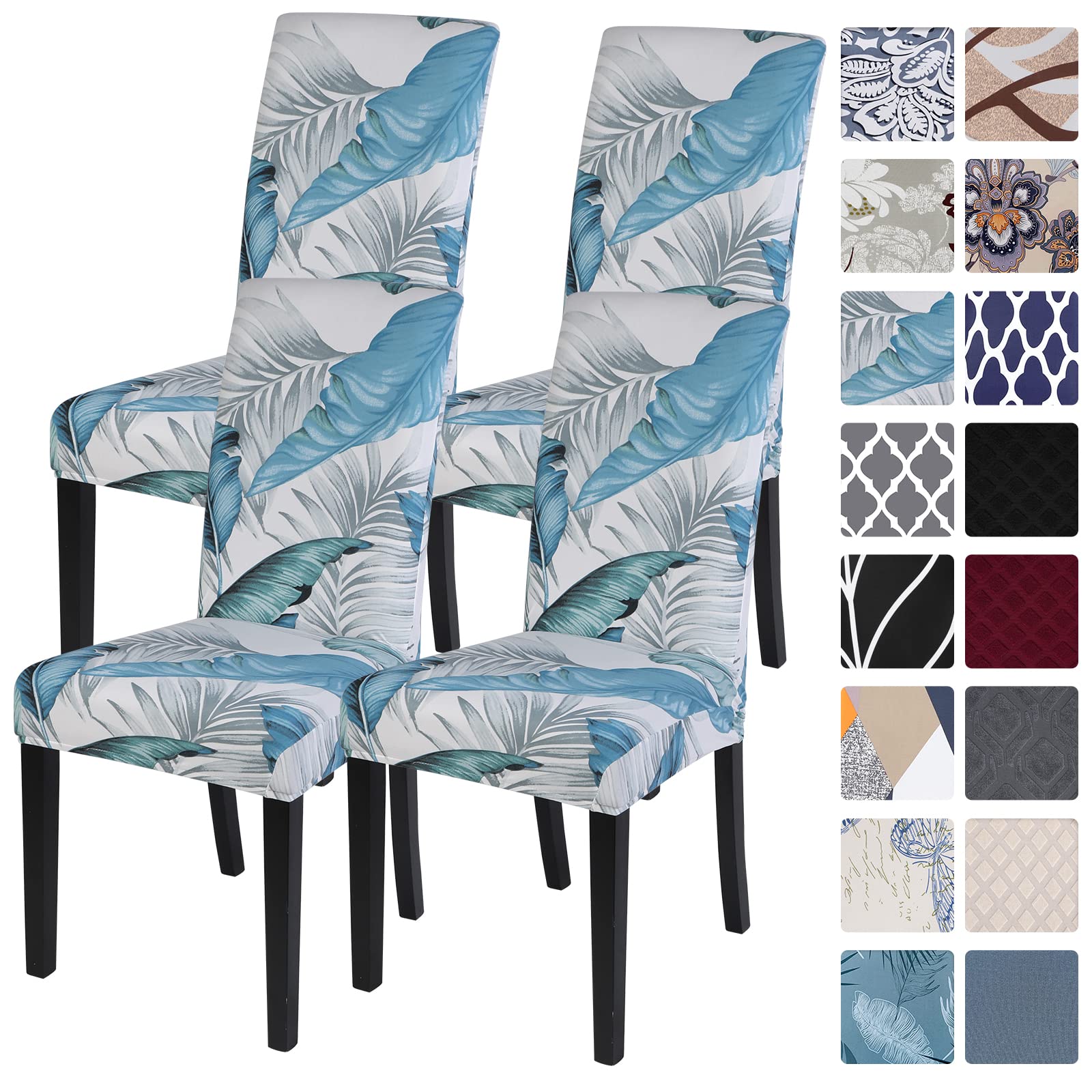 SearchI Dining Room Chair Covers Set of 4, Stretch Printed Parsons Chair Slipcovers Removable Washable Spandex Kitchen Chair Protector Cover for Dining Room, Hotel, Ceremony (Flower Pattern5)