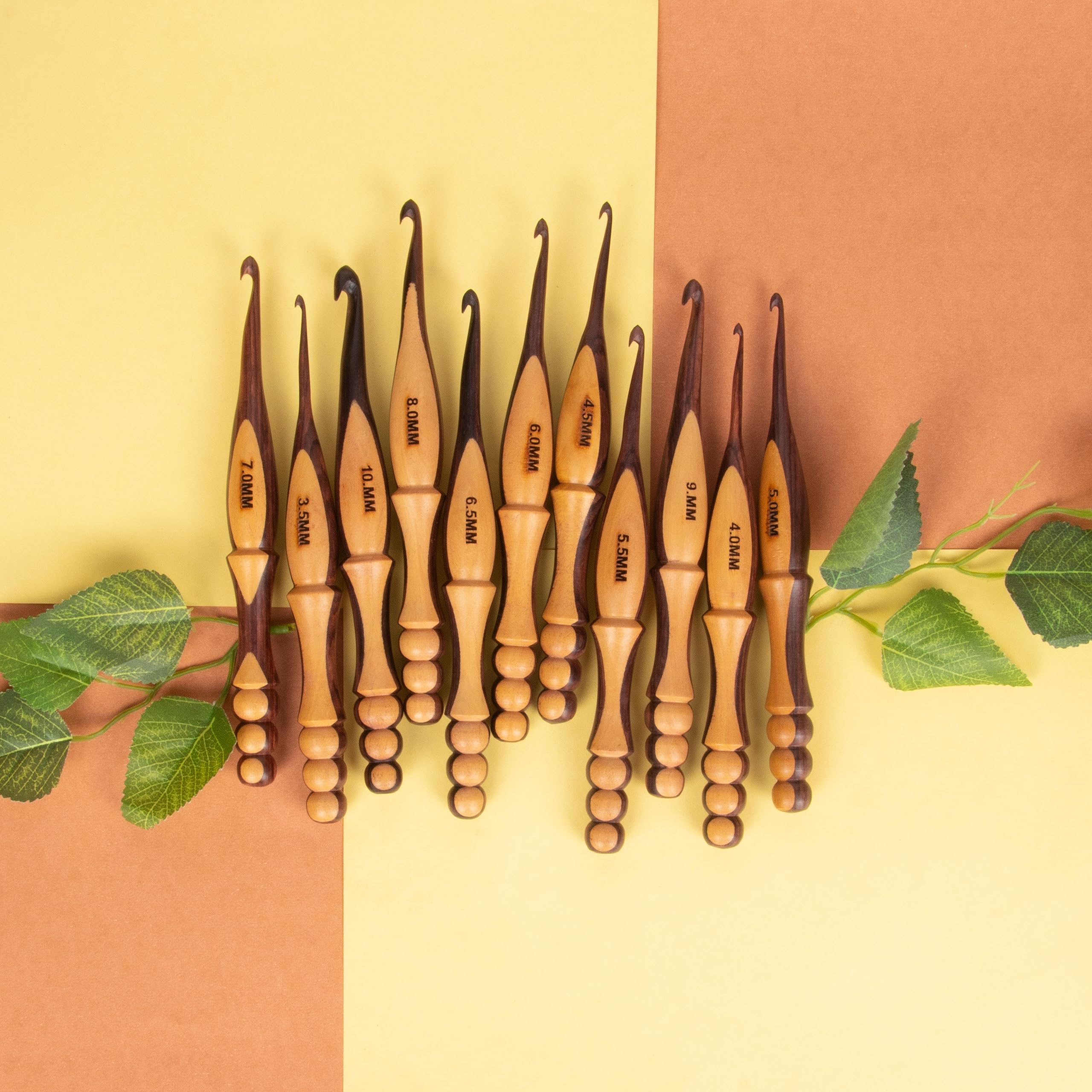 Rosewood & Halduwood Set of 11 Crochet Hooks 3.5 MM to 10 MM, Wooden Yarn Crochet Hooks - Handcrafted Knitting Needles Weave Yarn Craft (Only 11 Crochets)