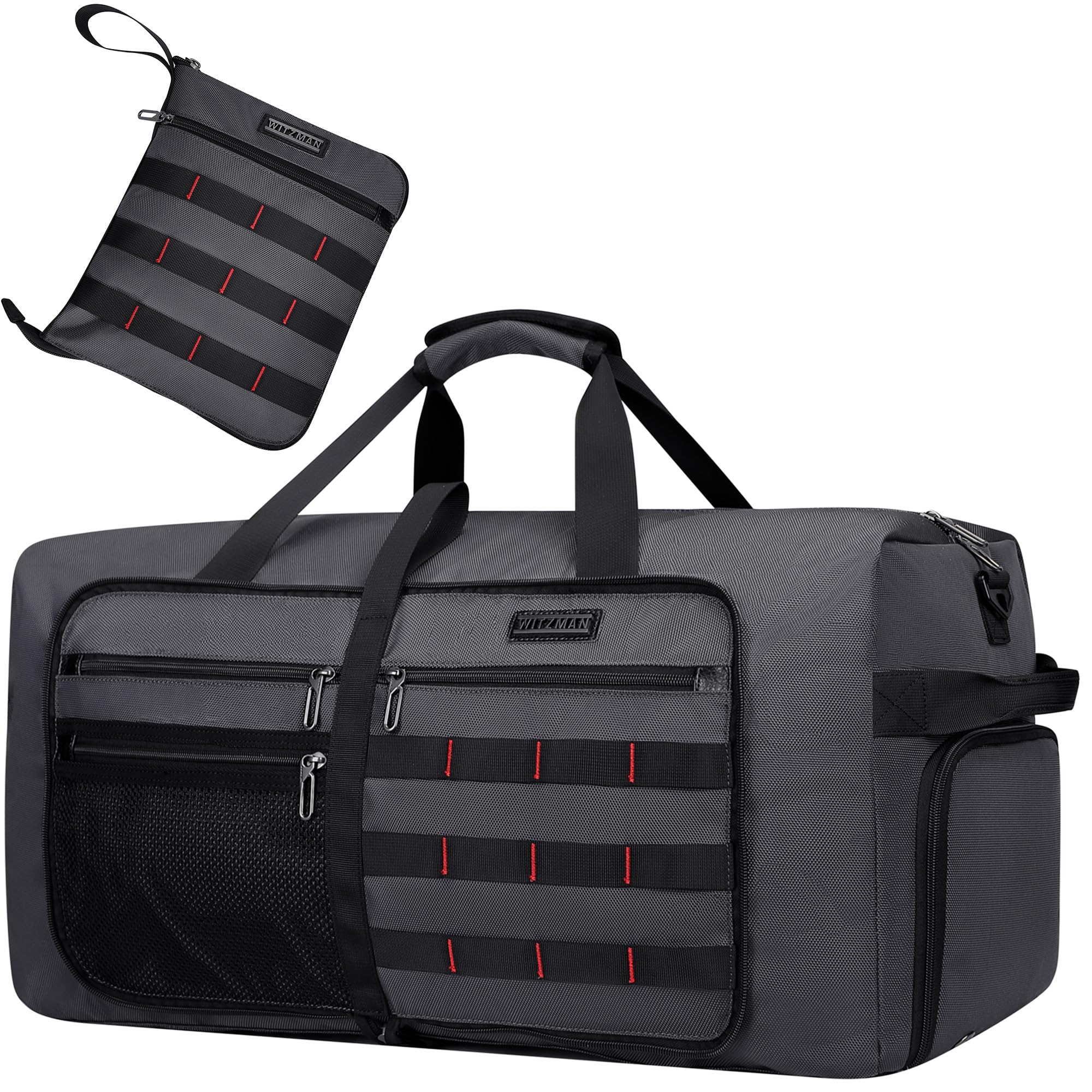 Foldable Duffle Bag for Travel 65L Lightweight Packable Duffel Bag with Shoes Compartment Overnight Bag for Men Women (B697 Silvery Grey)-image-7