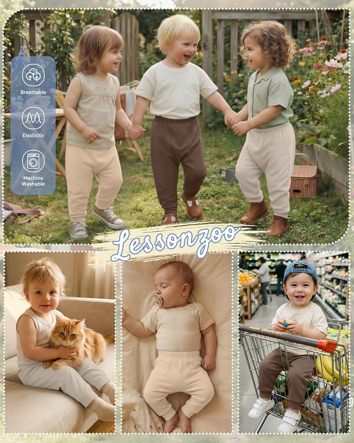 3 Pack Baby and Toddler Boys Girls Pants Elastic Waist Pull On Sweatpants Unisex Infant Jogger Pants for 6M-3T