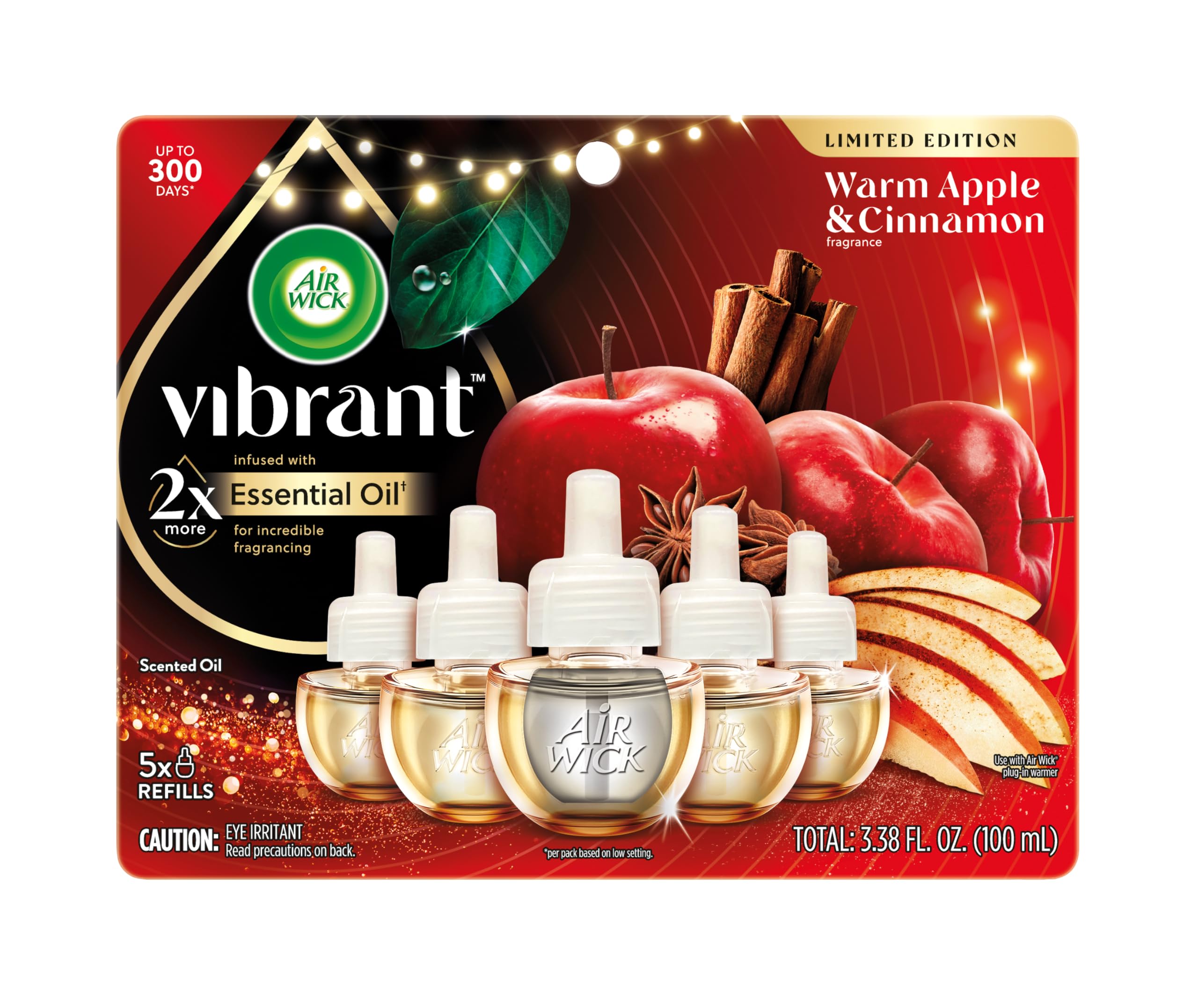Air Wick Plug In Scented Oil, Advanced Scented Oil Refills, Warm Apple + Cinnamon, 5 Count