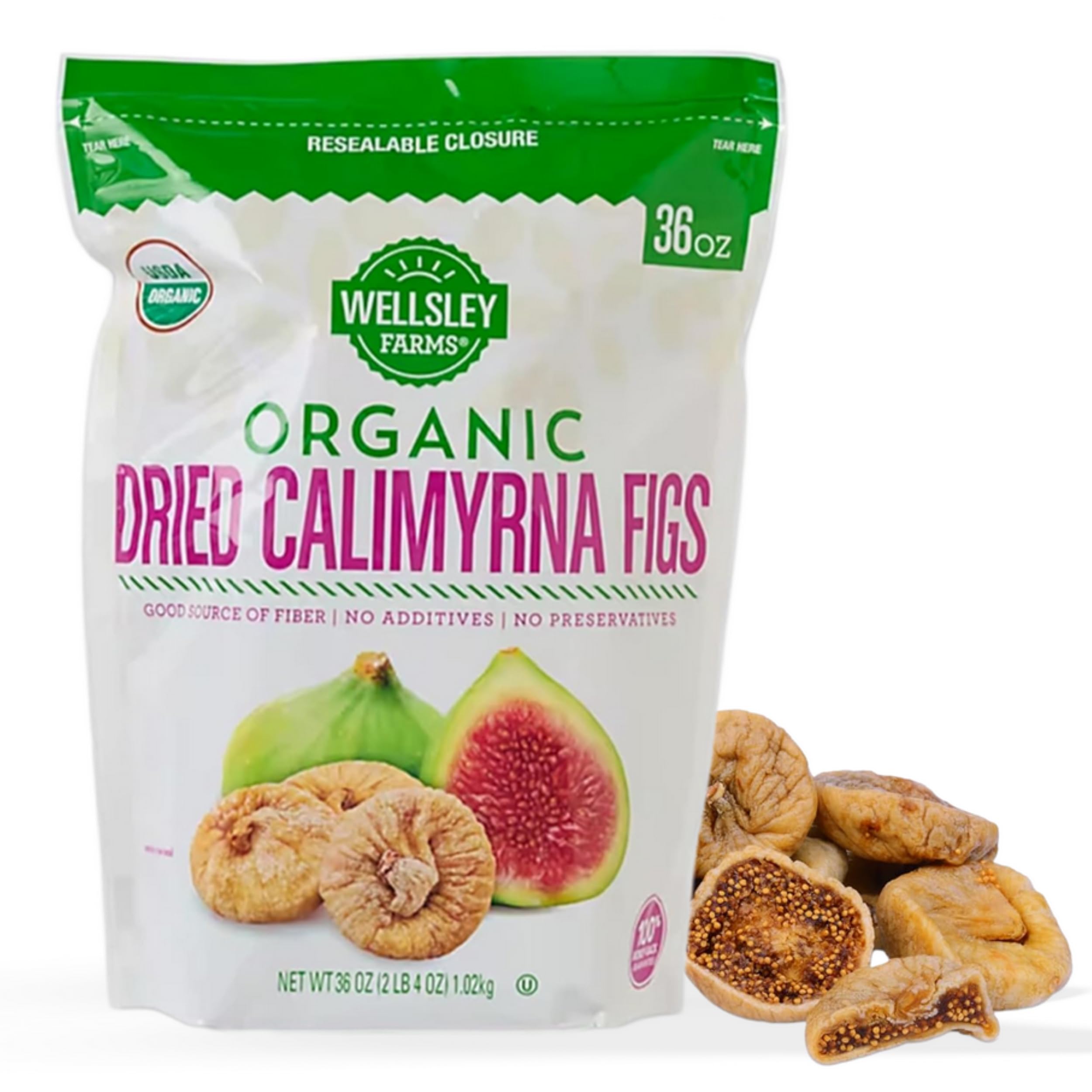 Organic Dried Calimyrna Figs - Naturally Sweet High Fiber Snack - No Sugar Added Dried Figs - Gluten-Free, Vegan, Kosher - Organic Dried Fruit for Snacking, Baking - 36oz Resealable Bag
