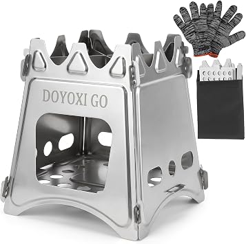 Portable Camping Wood Stove, Quick-Starting Stainless Steel Lightweight Backpacking Stove with Carrying Bag for Outdoor Cooking, Hiking, Picnic, Beach, BBQ