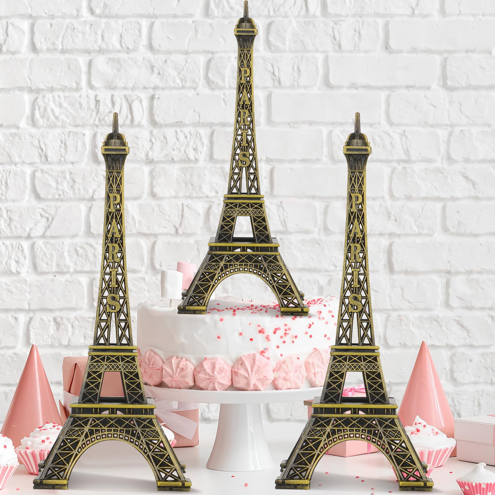 Shimeyao 3 Pcs 6 Inch Eiffel Tower Cake Topper Paris Small Eiffel Tower Centerpiece for Tables Top Mini Statue Figurine Home Decoration for Souvenirs Christmas Party Ornament