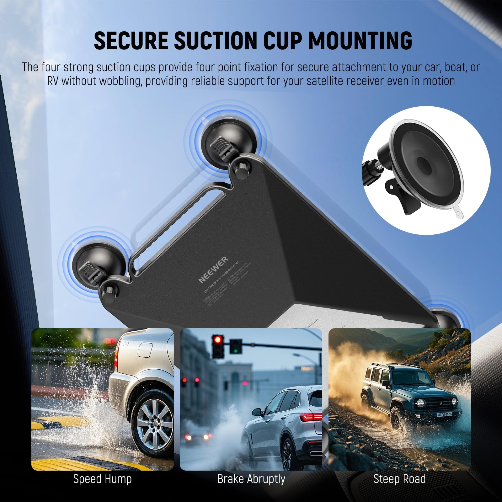NEEWER Soporte de Ventosa Coche Compatible con Starlink Mini, 2 en 1 Satellite Montaje Kit y Funda Protectora con Fuertes Ventosas para Ventanilla, Techo Corredizo, RVs, Barco y Viaje Carretera, ST91
