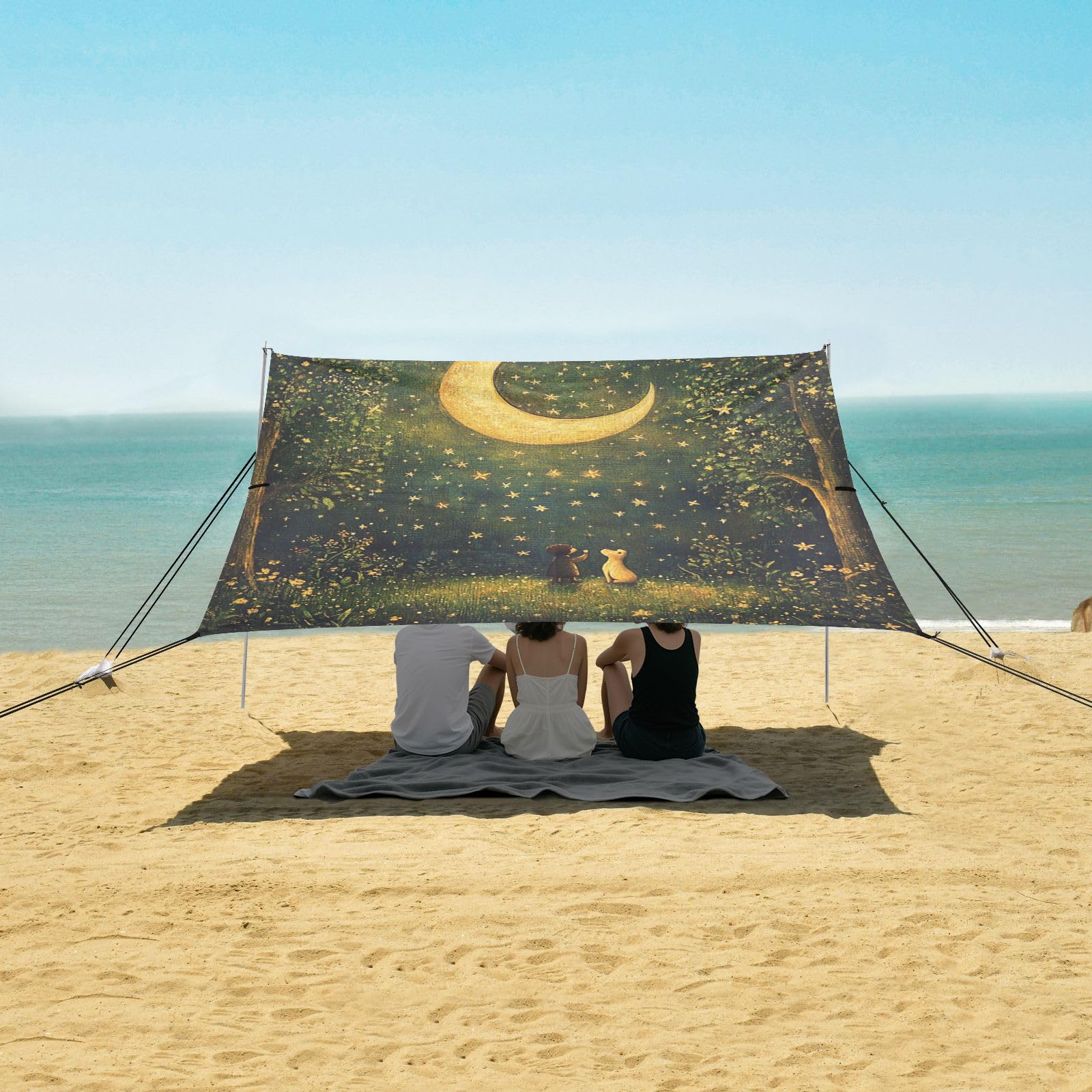 Grand pare-soleil léger UPF50 avec pelle à sable, sacs de sable pour camping, pique-niques, jardin et pêche