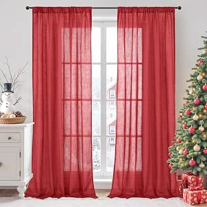 BGment Cortinas de linho longas de 250 cm de comprimento para sala de estar, cortinas vermelhas para quarto de fazenda com bolso de haste, textura rústica leve, rústica texturizada, conjunto de 2