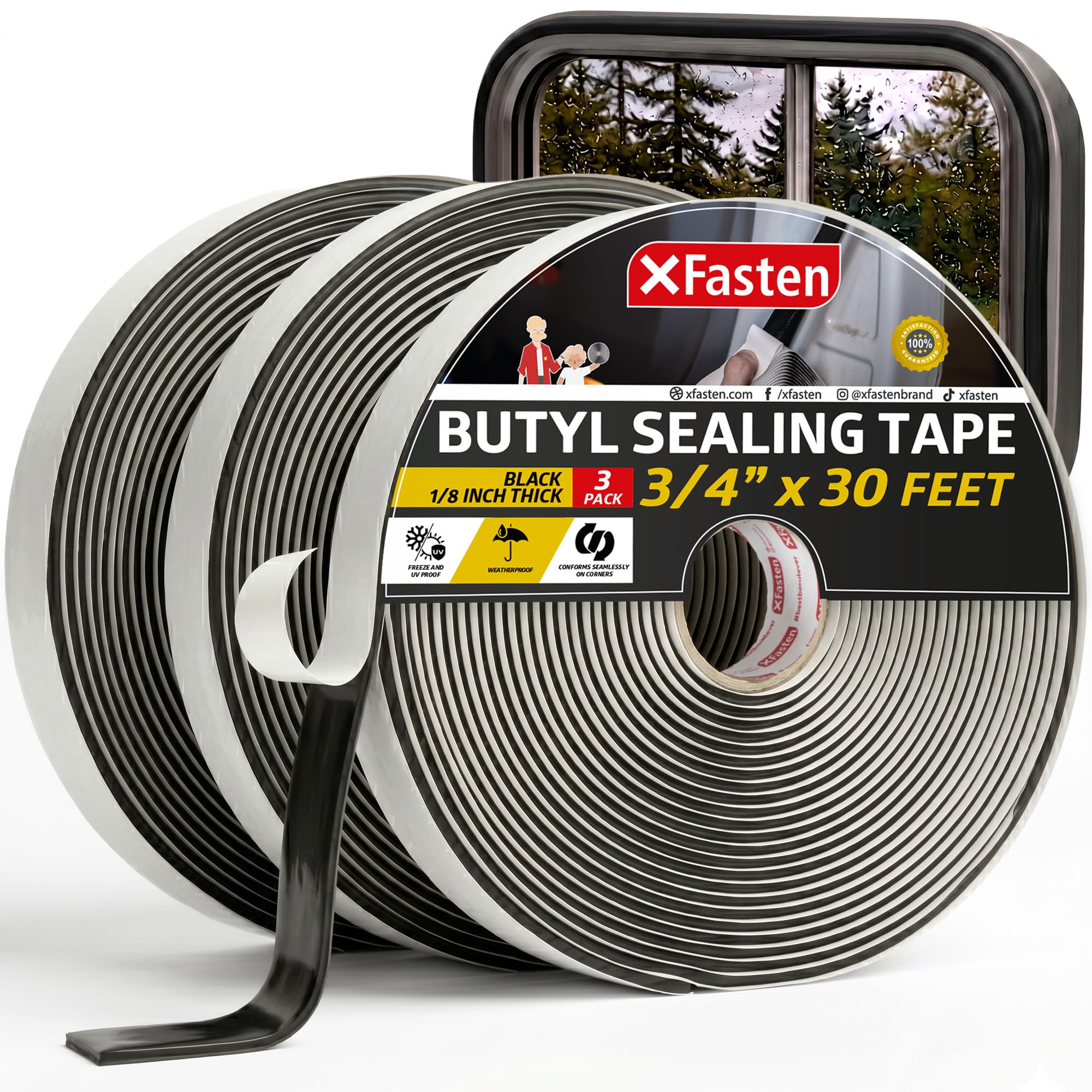 Photo 1 of XFasten Butyl Putty Tape, Black, 1/8" x 3/4" x 30', 3-Pack