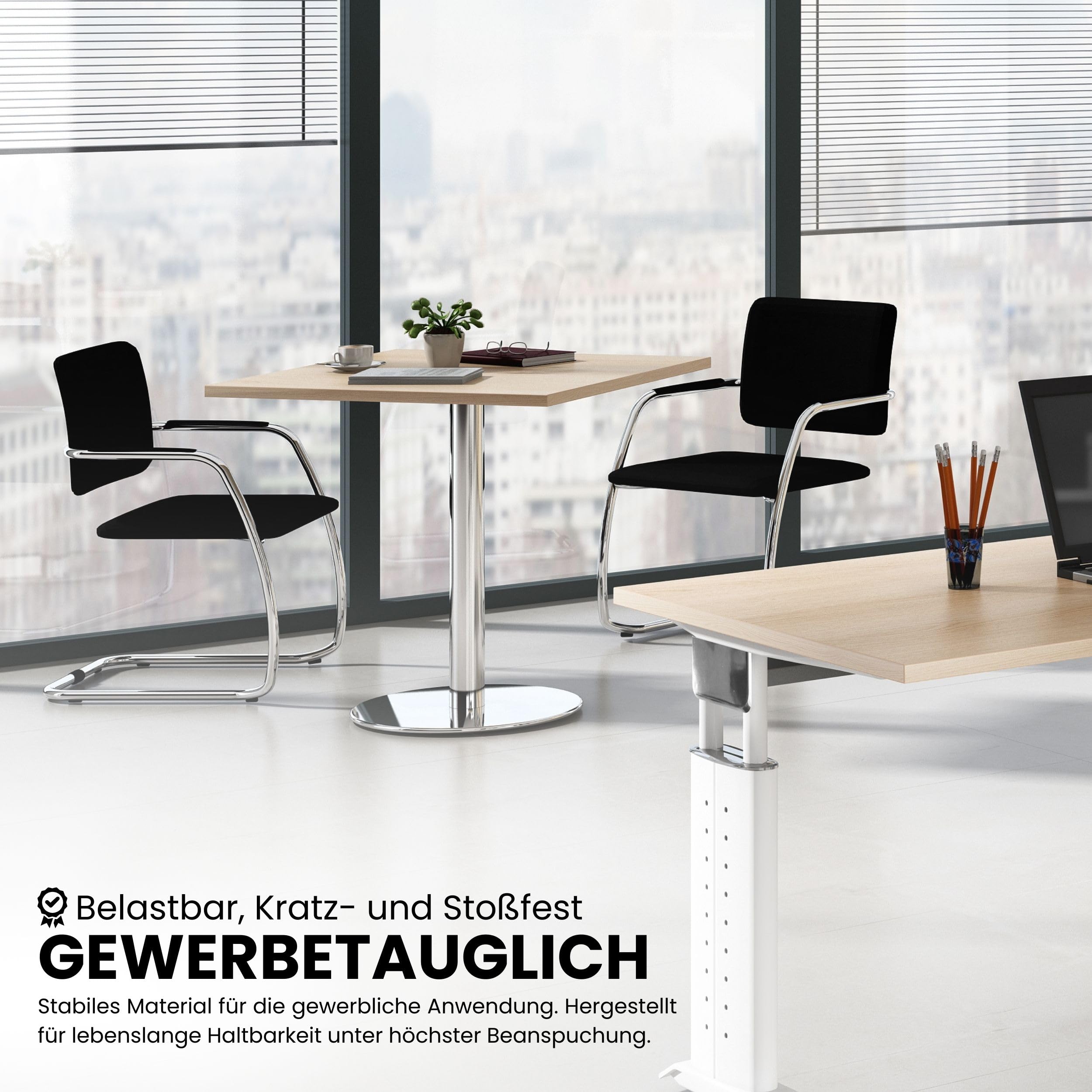 bümö Besprechungstisch, Esstisch klein, Tisch rund 100 cm - weißer Rundtisch für 2 Personen mit Holzplatte und chromierter Metallsäule