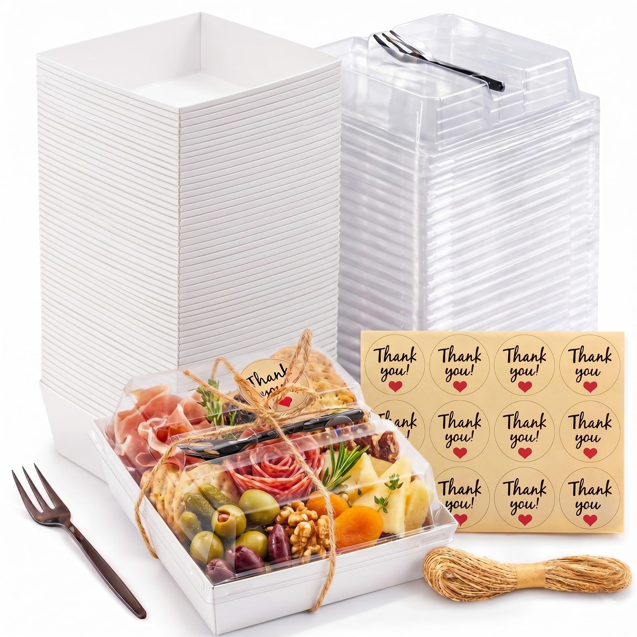 50 Pack 5in Small Charcuterie Boxes with Clear Lids, Mini Paper Containers