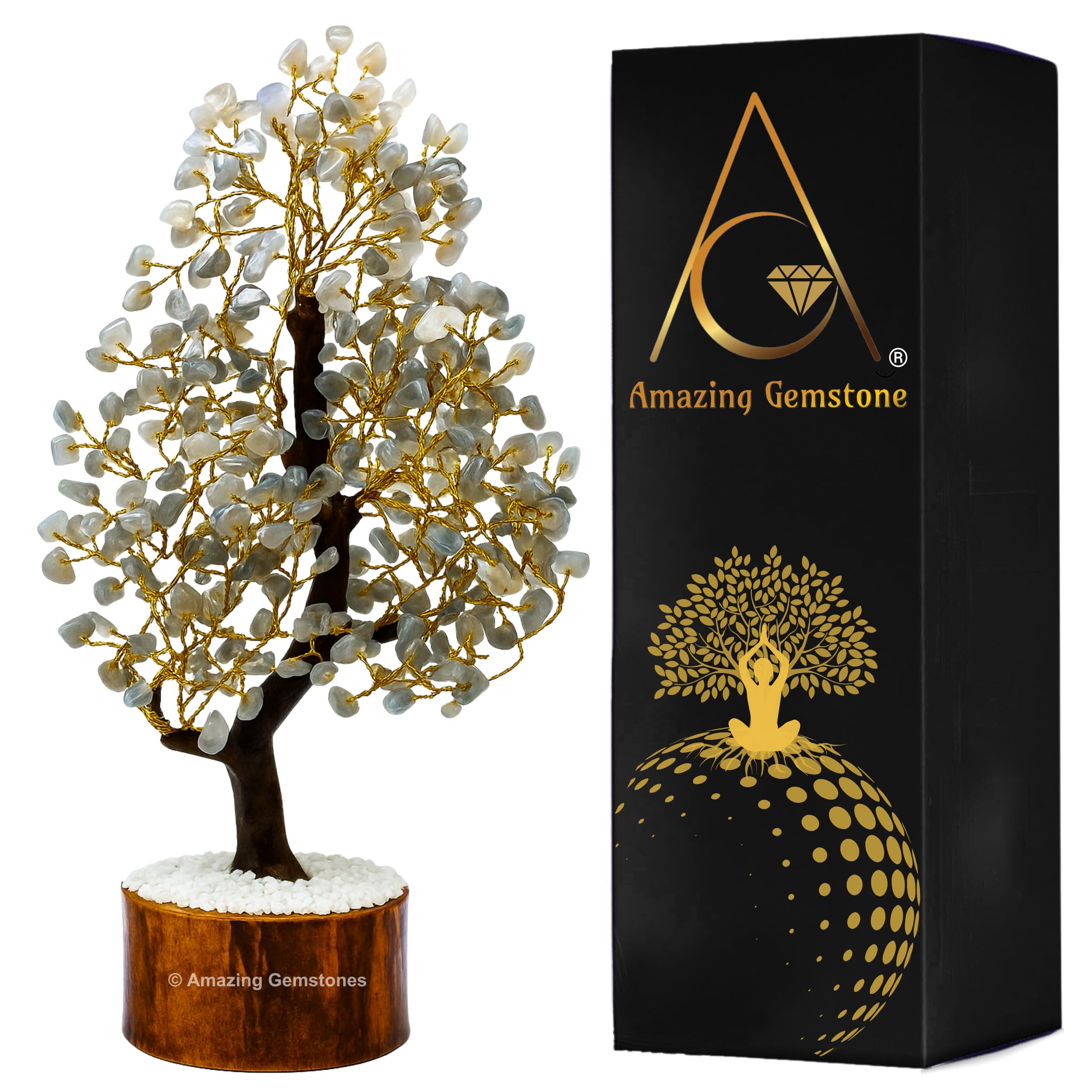 Amazing Gemstone Crystals and Healing Stones Birthday Gifts for Women - Grey Moonstone Crystal Tree of Life Home Decor Stocking Stuffers, Bookshelf,