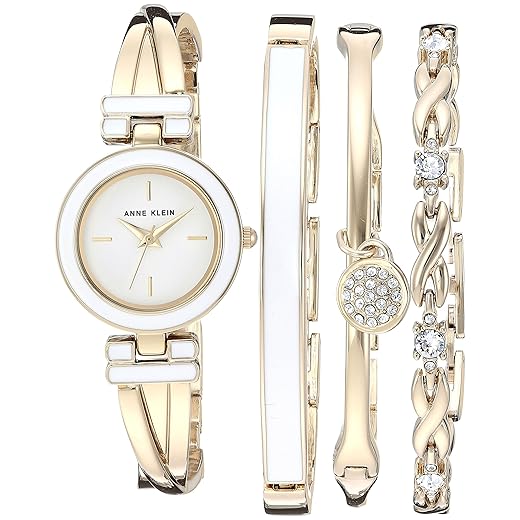 Anne Klein Women's Bangle Watch and Premium Crystal Accented Bracelet Set