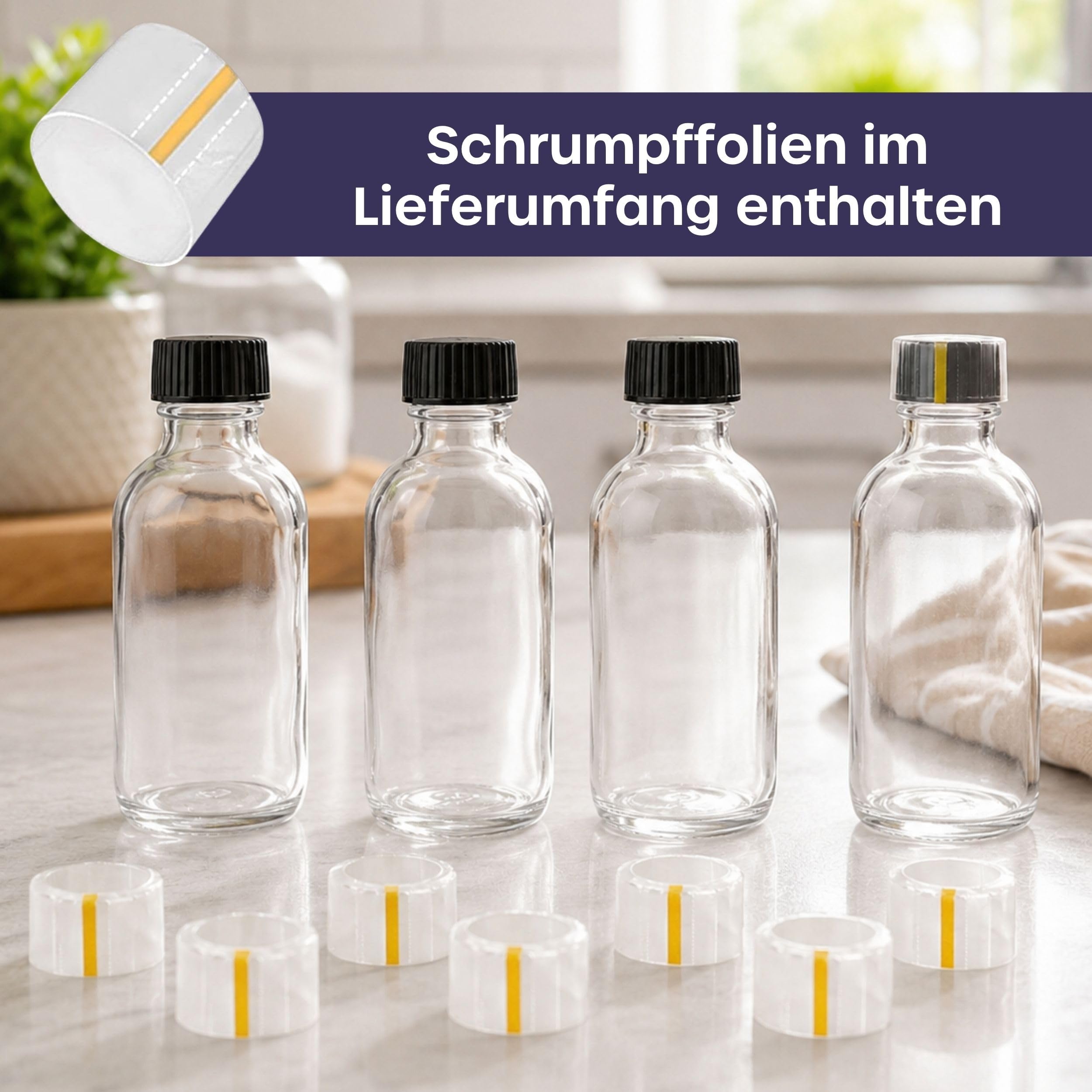 volila Shot Flaschen zum Befüllen - 12 x 60 ml Mini Glasflaschen - Kleine Flaschen zum Befüllen mit Saft, Likör & Ingwer