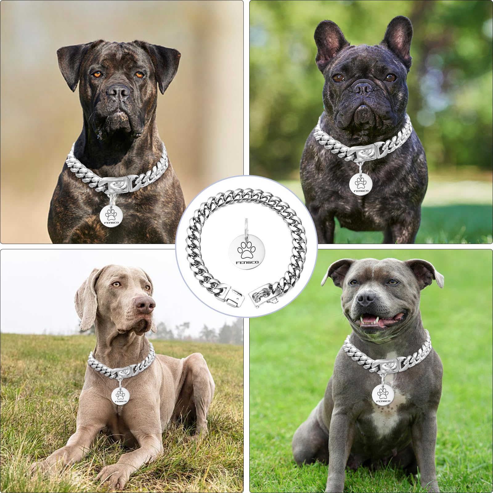 Silver Dog Chain Collar with Dog Tag Pendent Cuban Collar Necklace Metal Chain Collar Stainless Steel Pet Cuban Links Collars for Dogs(20inch) - Image 2