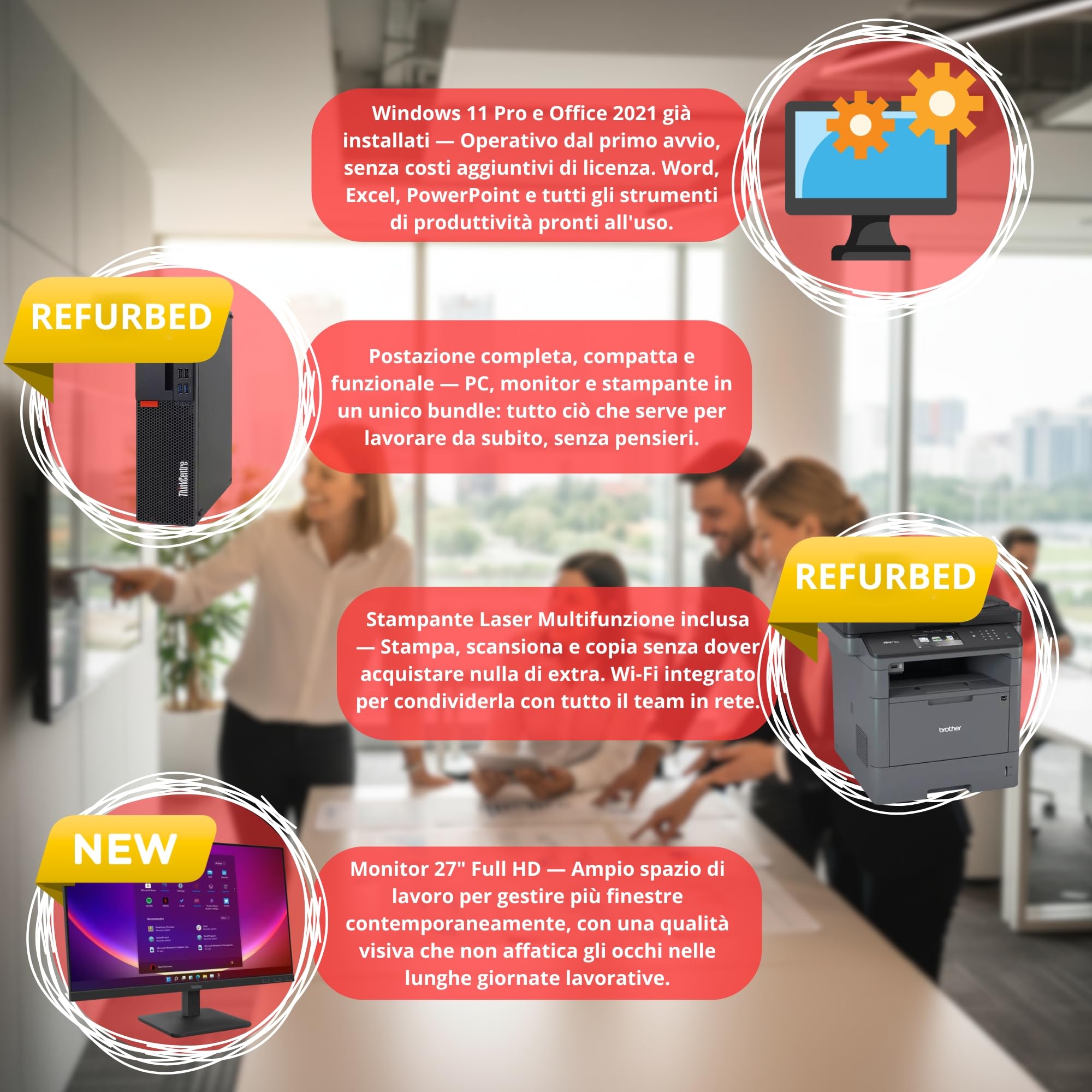 Lenovo Postazione ufficio completa Pc Desktop Intel Core i5-8400 Fino a 4.60 Ghz | Ram 16GB | SSD 512GB | Monitor 27" ThinkVision FullHD Win 11 OFFICE 2021 Ricondizionato con Multifunzione wifi