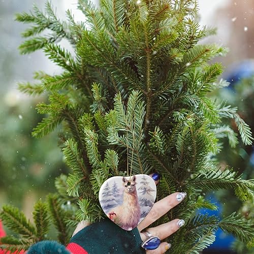 Miniatura 6 de Adorno de cerámica con forma de corazón de Lama Glama de 3 pulgadas, lindo adorno de llama de alpaca, Navidad, hogar, oficina, árbol, decoración de