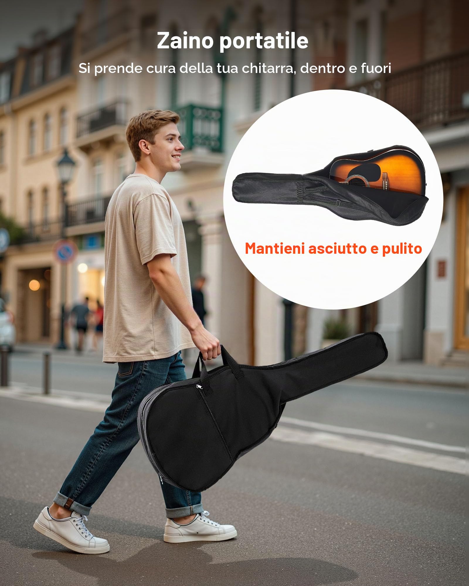 VEVOR Chitarra Acustica Dreadnought da 1041,4 mm Chitarra Acustica a 6 Corde con Tavola Armonica in Abete Massello Sunburst, Custodia Morbida, Accordatore, Tracolla, Corde in Acciaio, Capotasto