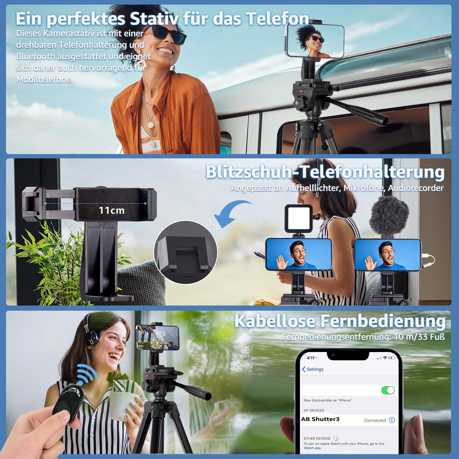 Lusweimi 187cm Kamera Stativ, Aluminium Reisestativ mit 360° Panorama Fluidkopf&2 QR-Platten für Sony/Nikon/Canon, Telefonstativ mit Handyhalter/Fernbedienung für Tiktok/YouTube/Vlog/Video (555+)