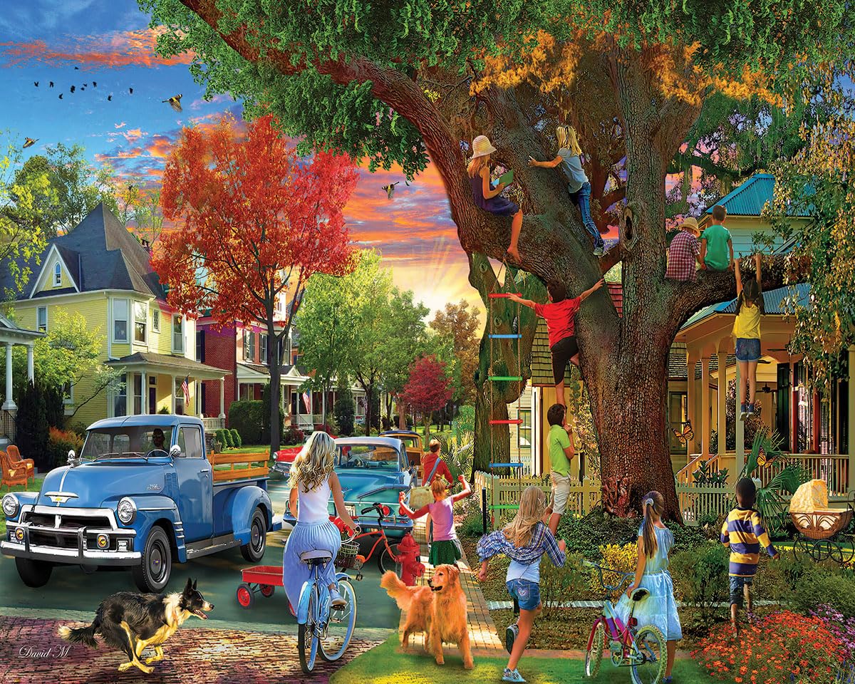 White Mountain The Neighborhood 1000 Piece Puzzle for Adults Fun Spring Jigsaw Puzzle for Grandparents and Family