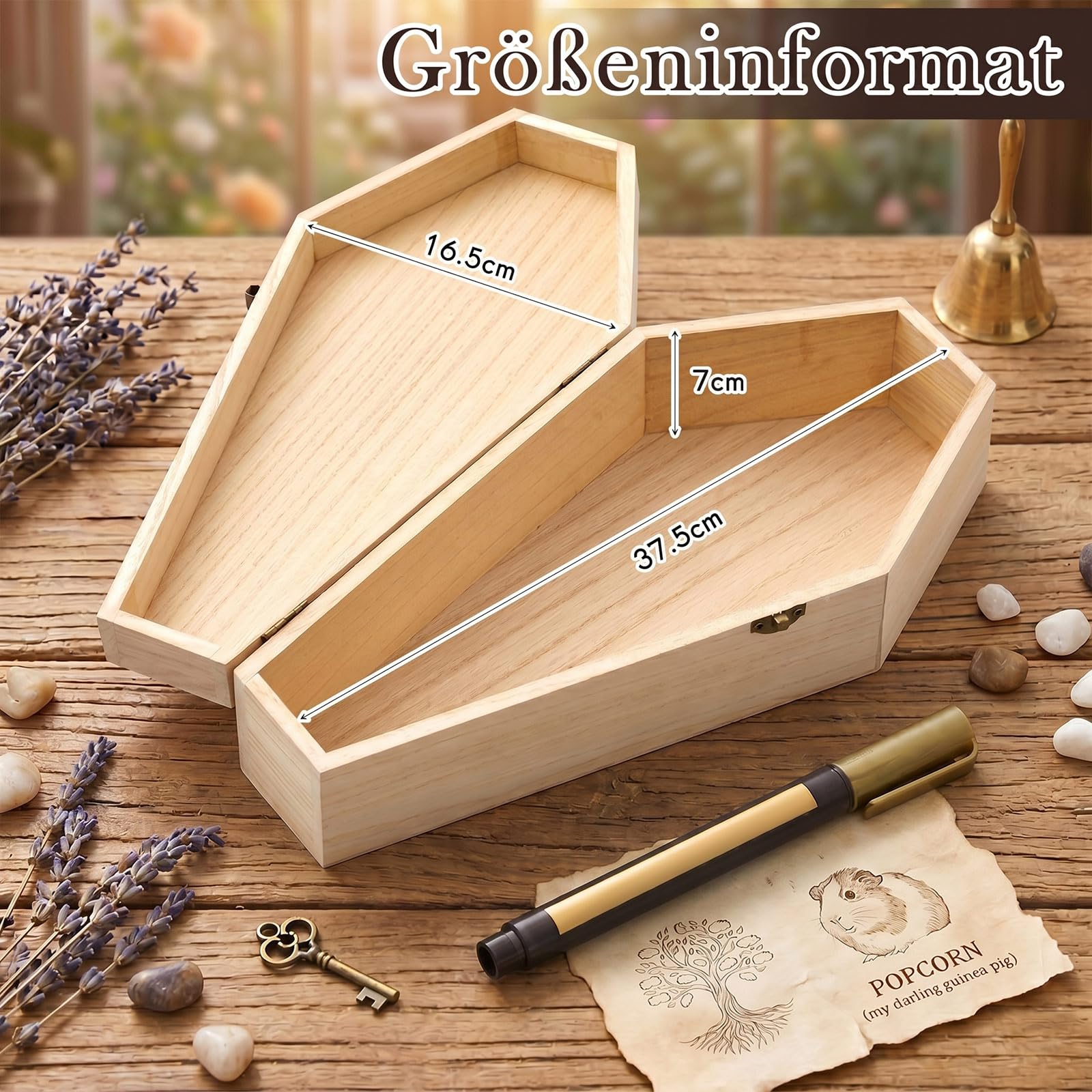 Jetec Cercueil Animaux Bois 37,5x16,5x7cm Gravure Arbre de Vie Marqueur Doré Hommage Digne Hamster Oiseau Serpent Lézard Souris Urne Funeraire Souvenir