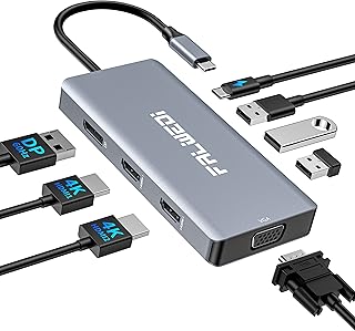 USB C to Dual HDMI Adapter, 8 in 1 Docking Station Dual Monitor, Hub Multiport Dongle with 2 HDMI, Displayport, VGA, 3 USB 2.0 Ports, PD (100 W), Compatible with MacBook/Dell/HP/Lenovo Laptops