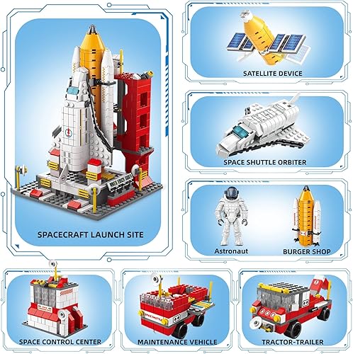 Miniatura 3 de ZIYOSTAR Juguetes de transporte de exploración espacial para niños de 6 7 8 9 10 11 12 años 1022 piezas STEM 7 en 1 kit de construcción de cohetes