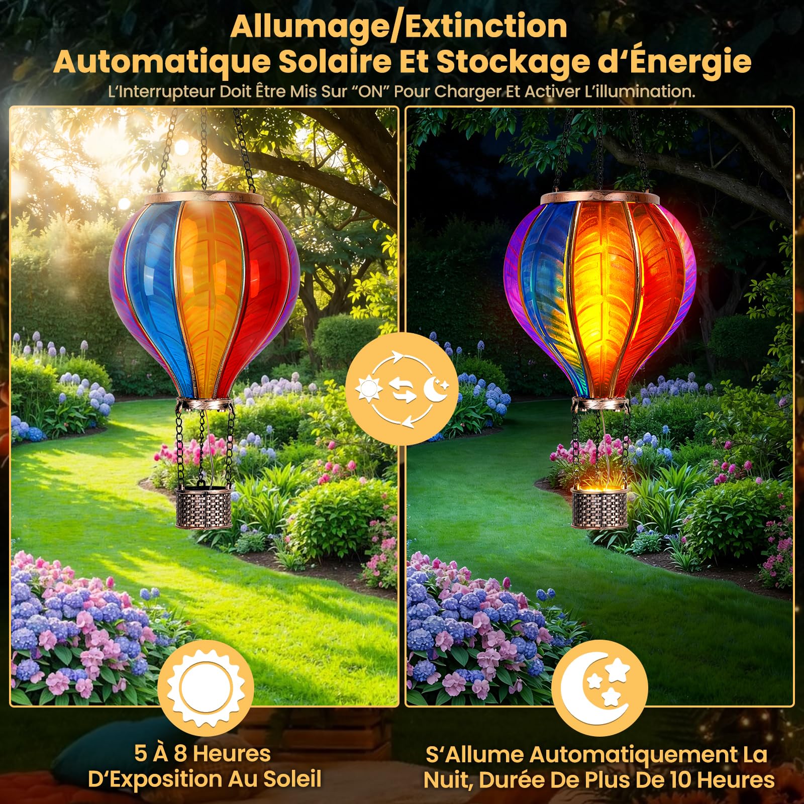 JONRRYIN 2PCS Lanterne Solaire Extérieur, Extra Grande 46,5x13,8 cm Montgolfière Lanterne Extérieur avec Effet de Flamme, Lumière Extérieure LED pour Terrasse, Balcon et Jardin