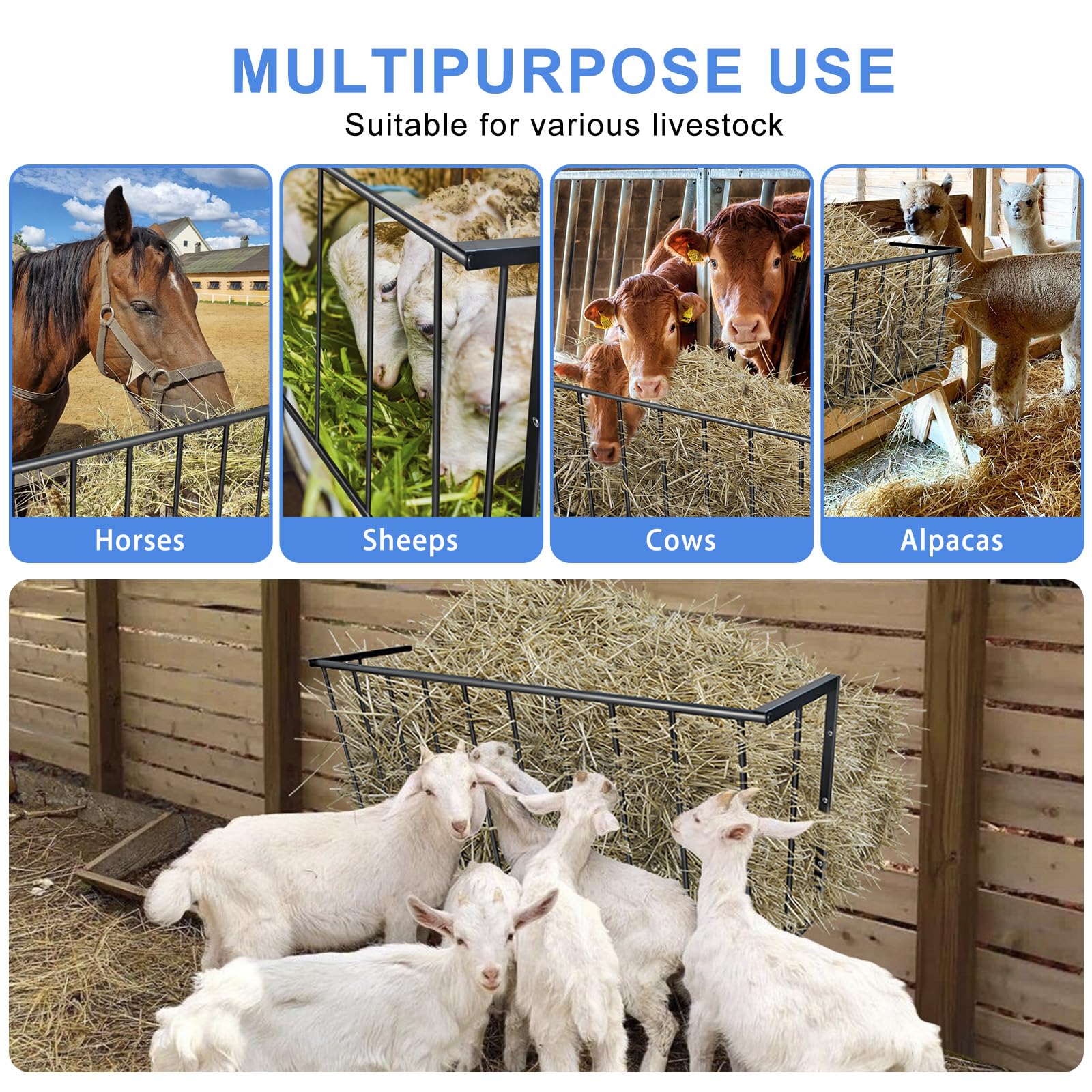 Topyznsup Hay Rack, 40’’ Hay Feeder Wall Mount, 25 Gallon Capacity Easy Install & No Wast Design Metal Corner Hay Feeder for Goat, Idea for Sheep, Livestock Feeders Hanging Indoor/Outdoor - image 3