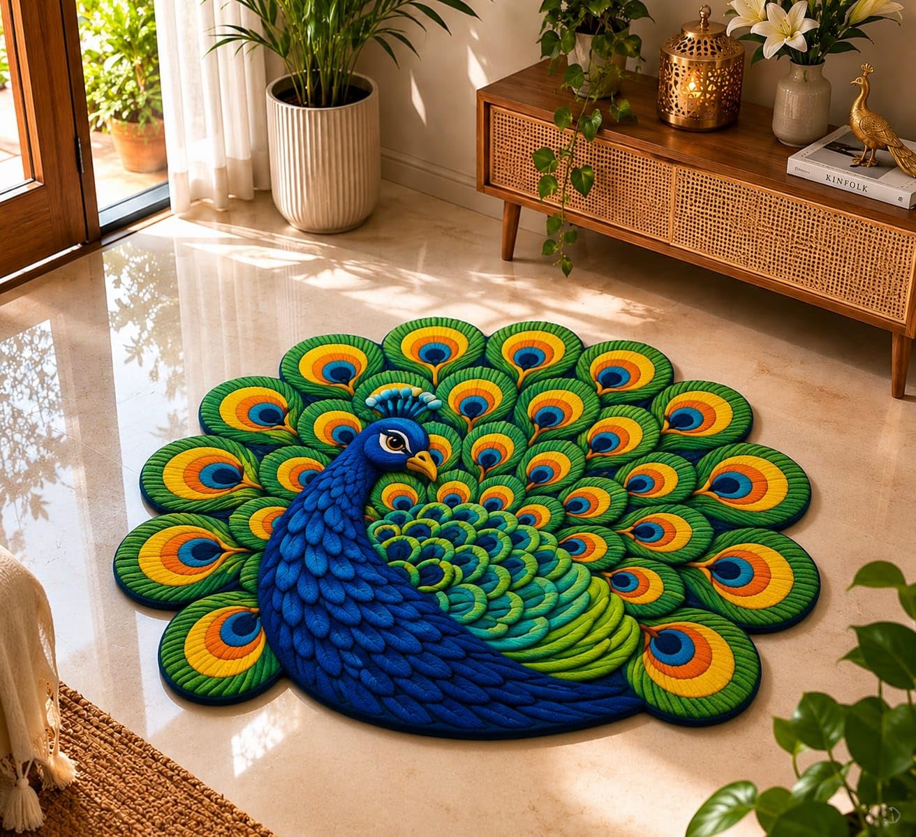 RUMPS 7D Peacock Shape Floor Mat | Premium Anti-Skid Washable Decorative Rug | Floor Carpet for Living Room, Bedroom, Pooja Room, Entrance, Positive Energy | Hallway & Home Decor | Peacock Design-image-35