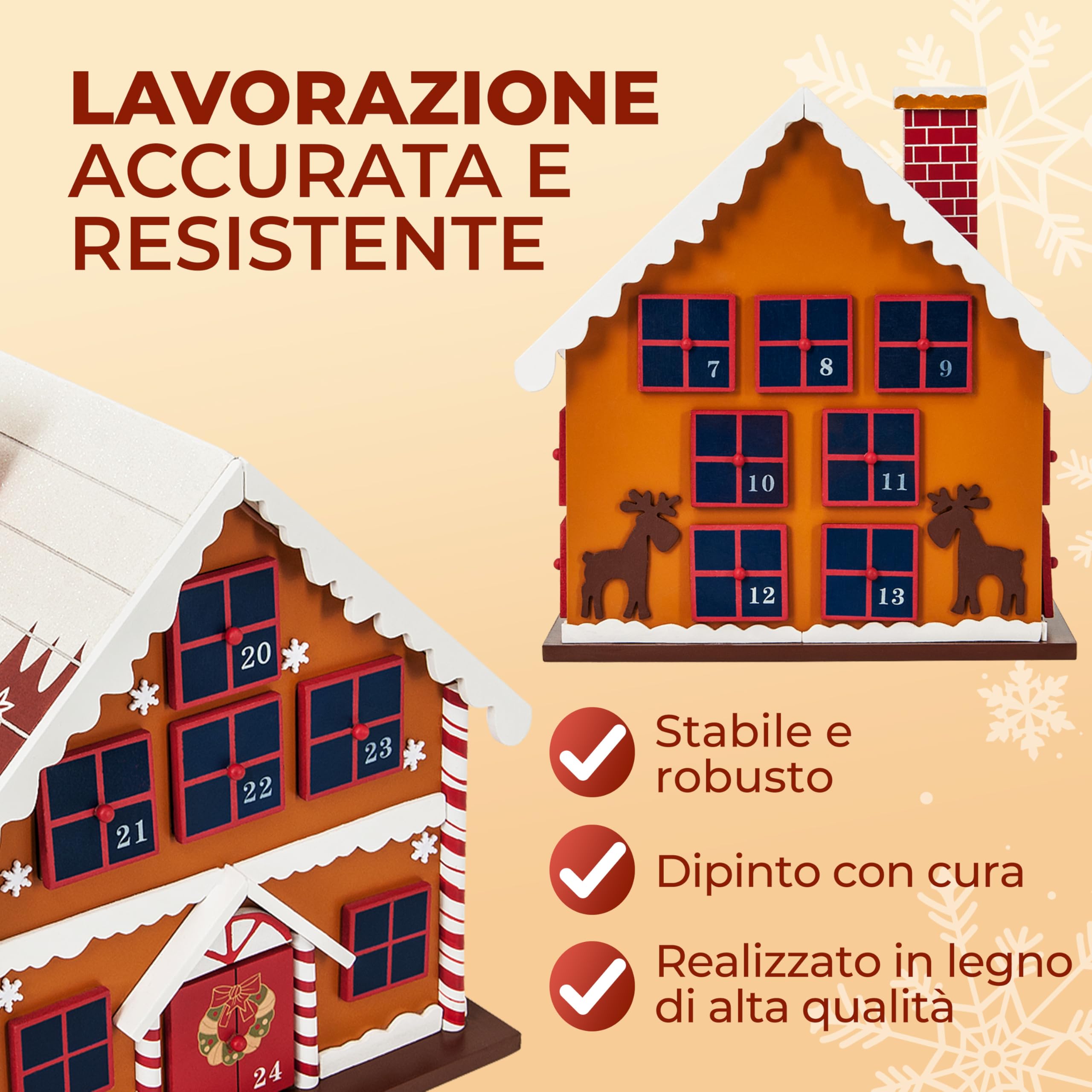 Spielwerk® Calendario dell' Avvento Riutilizzabile in Legno Casetta di Pan di Zenzero Decorazione Natalizia da Riempire