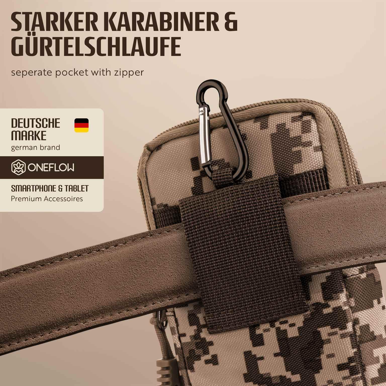 ONEFLOW Survival Case do Sony Xperia 10 VII pokrowiec na pasek z nylonu z karabińczykiem, taktyczna torba EDC z uchwytem na pasek, etui na telefon komórkowy, etui na telefon komórkowy, kamuflaż