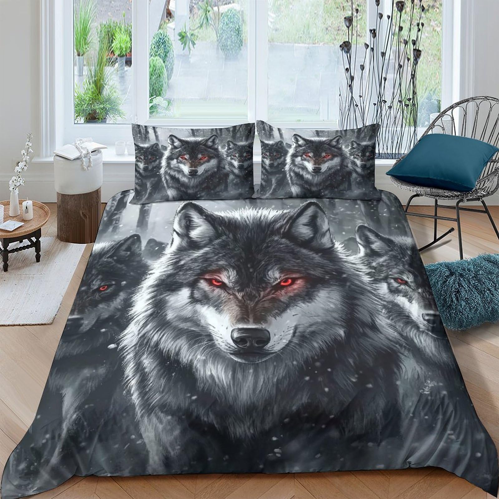 GPLZQXKJNH 3D Printed Snowy Owl Duvet Cover Microfiber Soft Breathable Forest Eyes Bedding Set with 2 Pillowcases for Bedroom Decor Single（135x200cm）