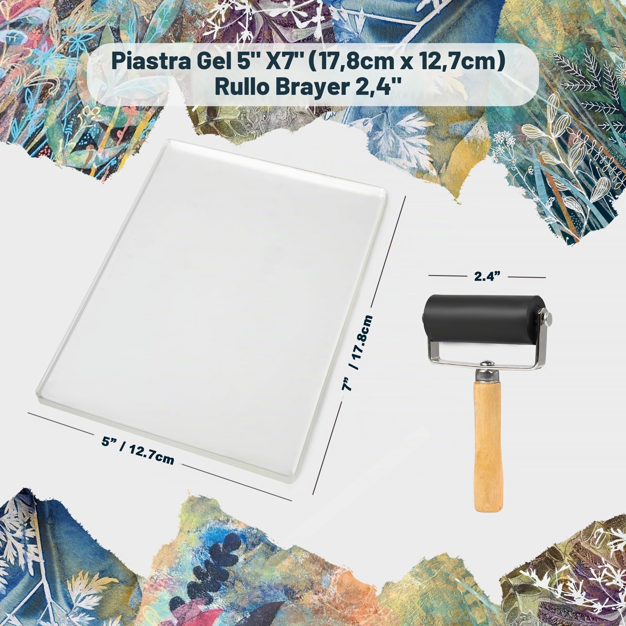 BuzzBright Kit di piastre per stampa in gel, set completo con piastra di gelatina da 12,7 x 17,8 cm, Brayer, carta da stampa e vernice acrilica