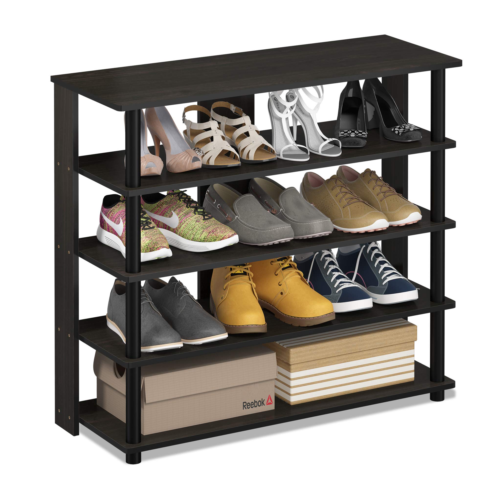 Étagère à chaussures gain de temps Furinno, rangement vertical à 5 niveaux expresso et noir