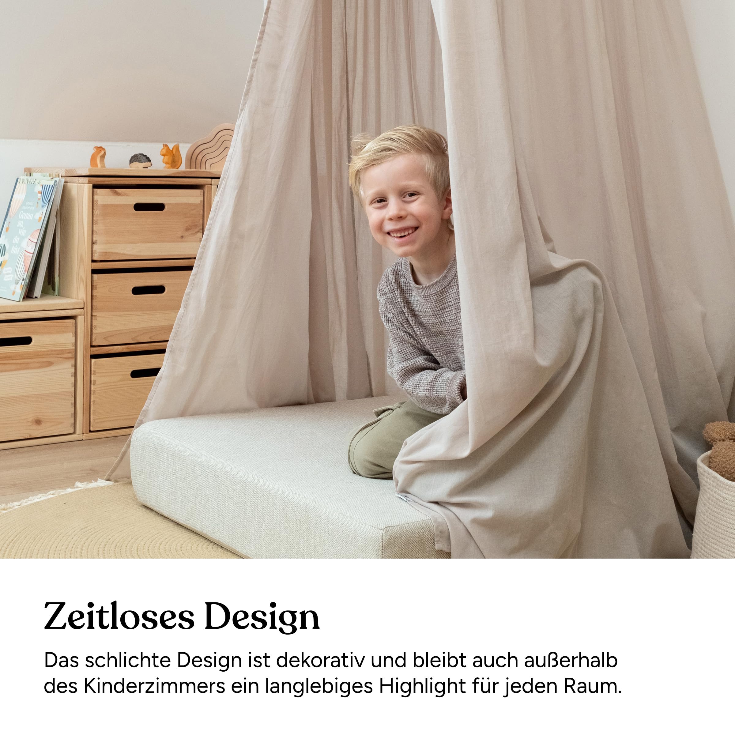 Ehrenkind® Baldachin mit Ring | Wohlfühl-Dekoration für das Kinderzimmer | Betthimmel Kinderzimmer aus 100% Bio-Baumwolle | Als Betthimmel Hausbett oder Himmelbett Vorhänge | Beige