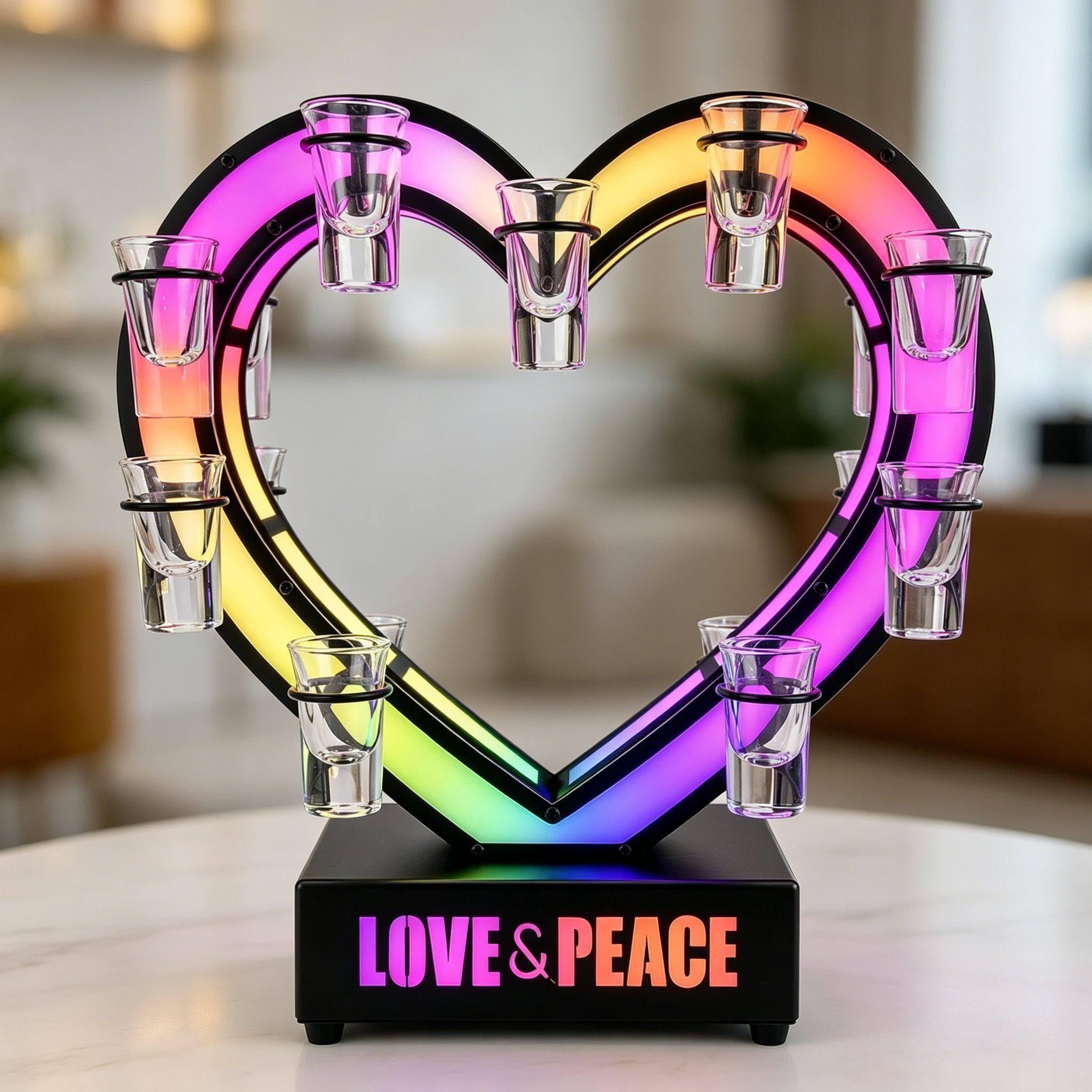 richigblosmum LED Illuminated Heart Cup Holder, Multi-Layer Shot Glass Rack, Rechargeable Iron Bar Display for Cocktail Parties, Nightclubs, KTV, and Home Bar 18holes