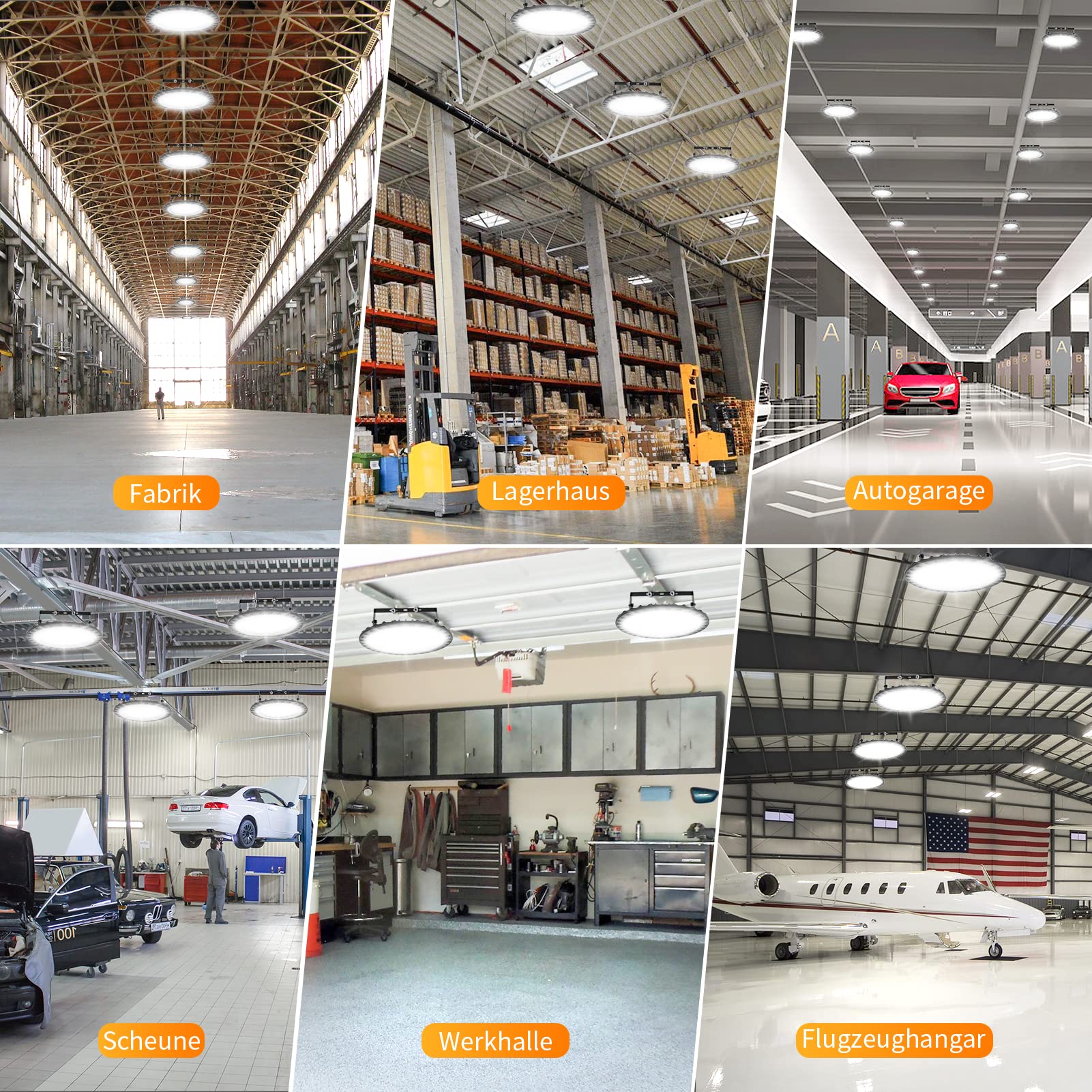 100W Faretto LED UFO, Lampada da Officina 20000LM UFO Proiettore Faretto LED, Temperatura del Colore Dimmerabile 3000K/4000K/6500K Lampadario Industriale