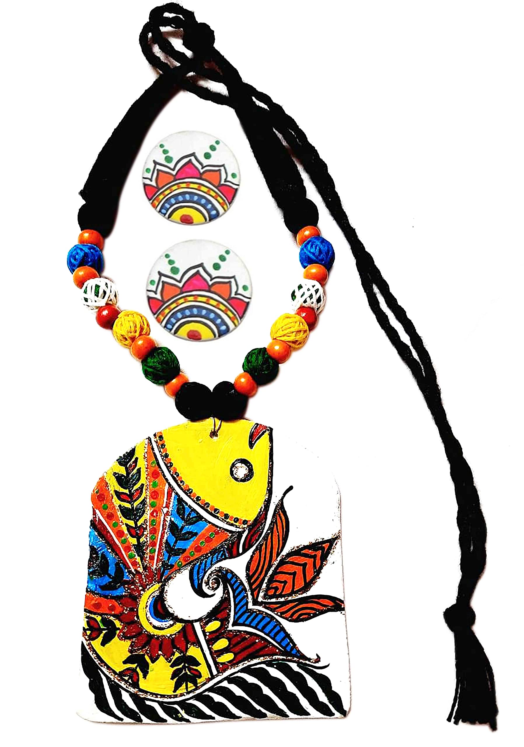Synthetic Clay Fabric Terracotta Madhubani Fish Art Fully Handcrafted Necklace and Earrings Ring Jewellery sets For Women and Girls (Color Multi,Size:Free) (B0CB3LFNXD) Amazon Price History, Amazon Price Tracker