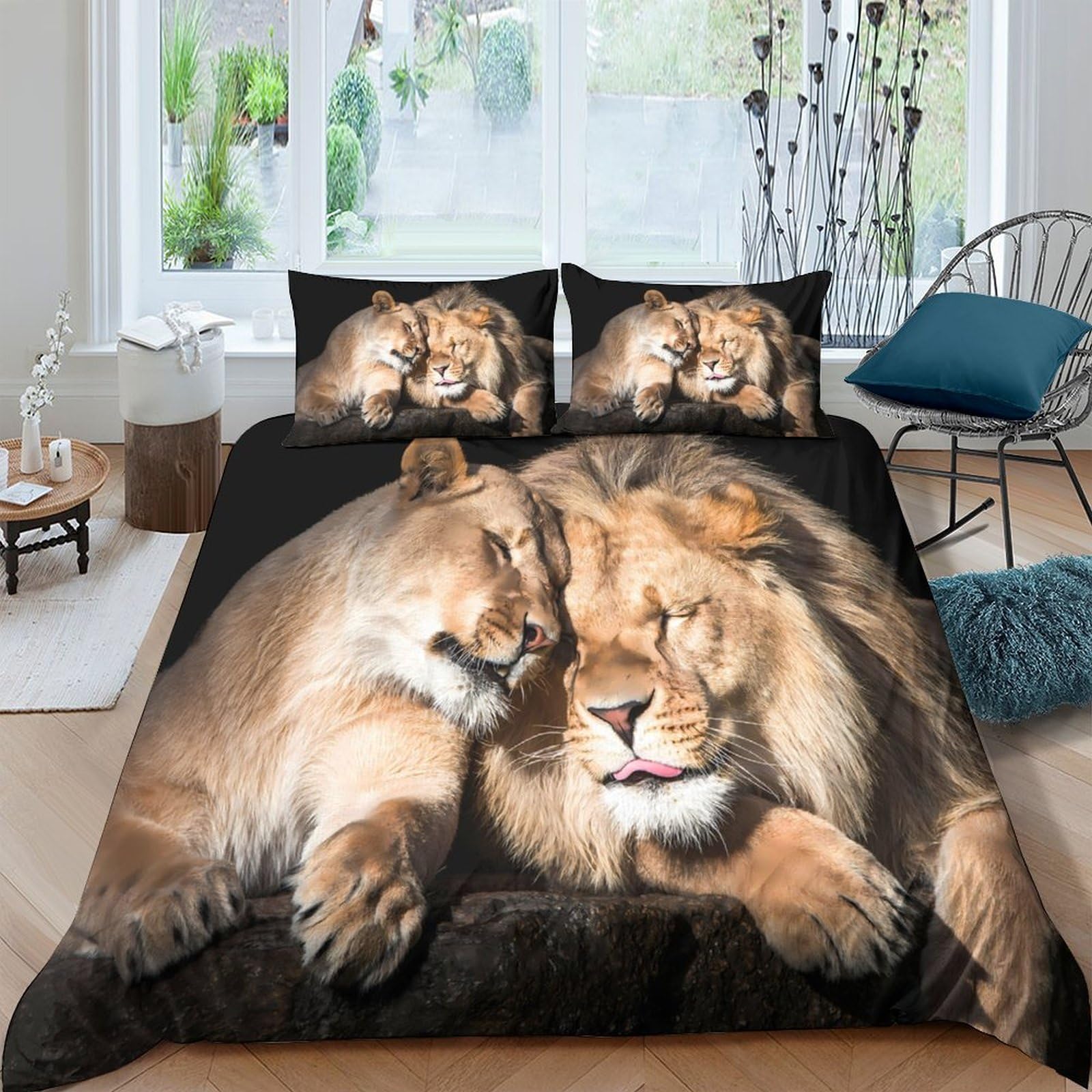 Ctjqhvkz Style-9 3D Printed Lion Love Fitted Sheet Microfiber Soft Breathable Safari Couple Mattress Cover For Bedroom Dorm Mattress Decor Single（135X200cm）