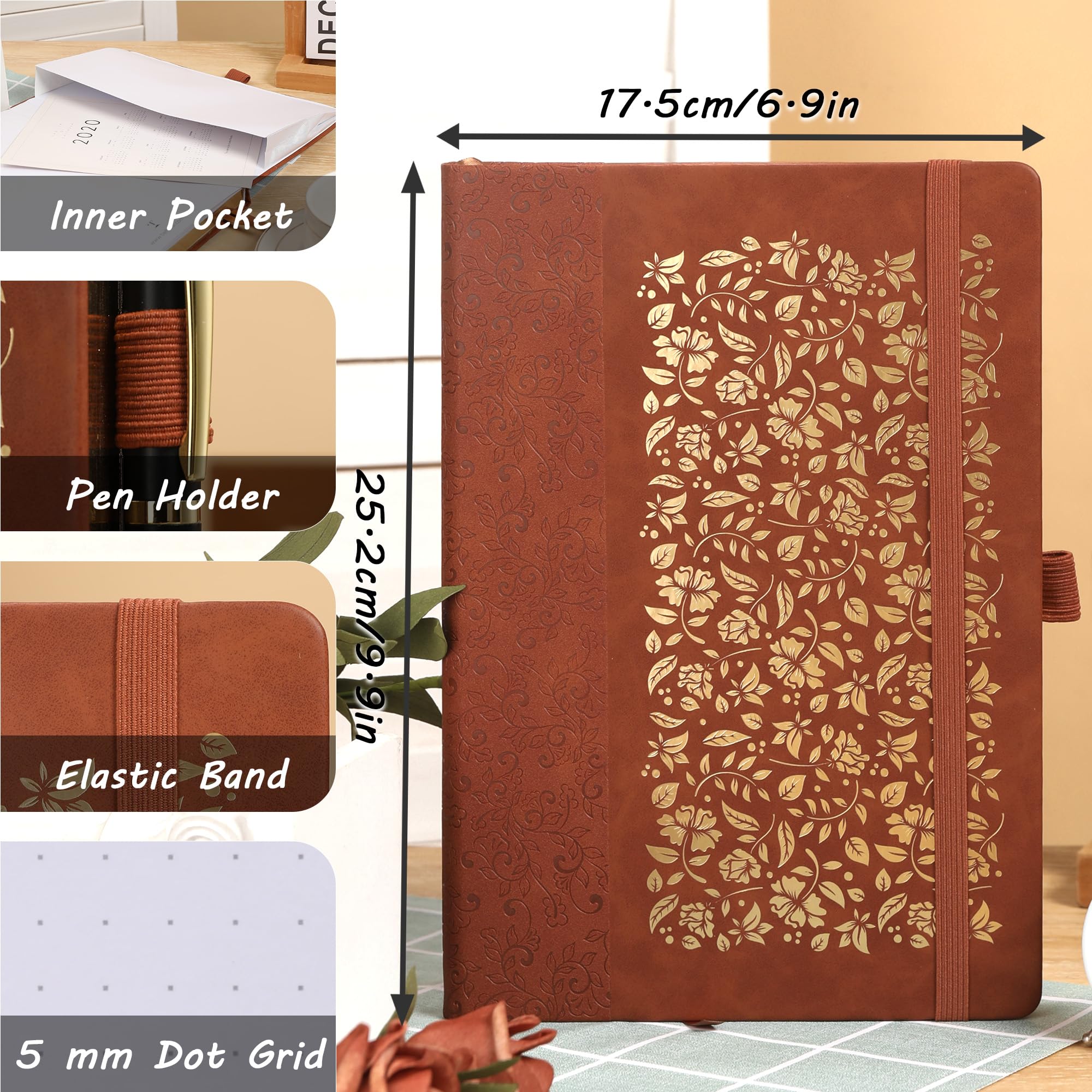 TIEFOSSI B5 Dot Journals for Women Men 160 GSM Thick Paper, 150 Numbered Pages, 5 * 5MM Dot Grid - Image 2