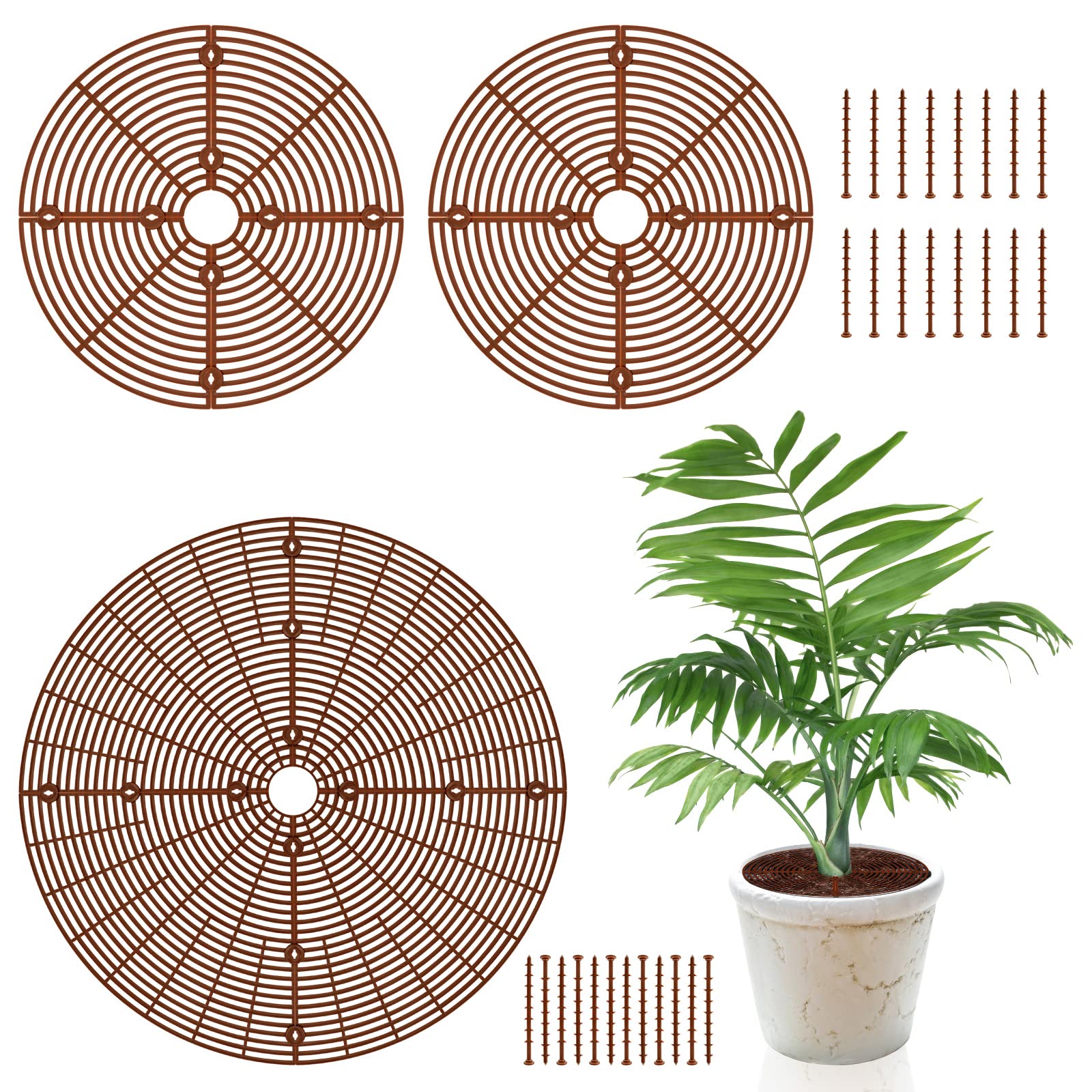 3 Pack Plant Pot Grid, 20.8 In/11.8 in Potted Plant Pot Protector Cover from Cat Pet Digging Stopper Baby Safety with Stakes