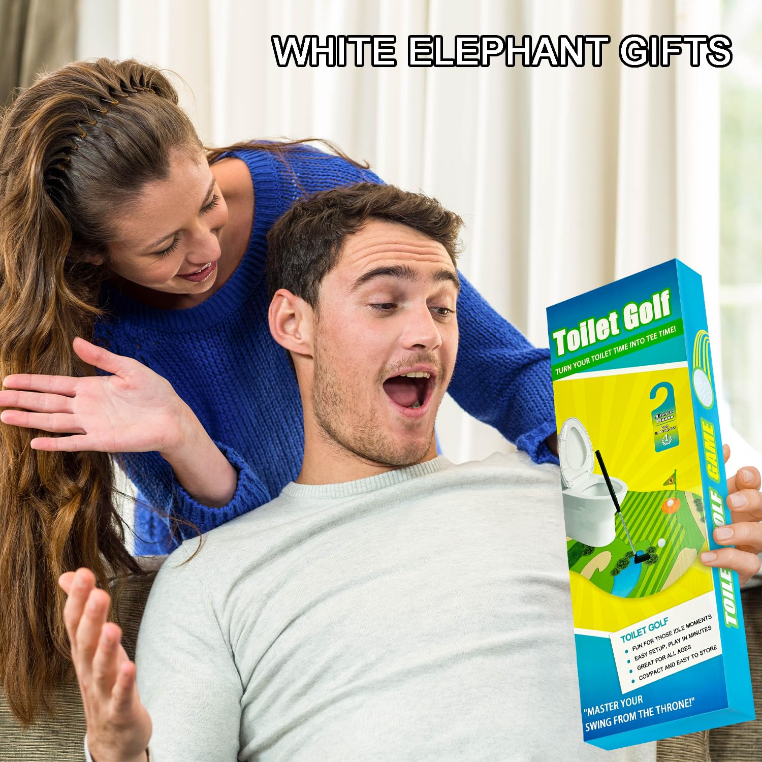 Funny Mini Golf Gag Gifts for Men Golfer, Toilet Golf Bathroom Game for Adults, Unique Birthday Gift for Dad from Daughter Son, Fun White Elephant Gift Idea for Brother, Husband, Boys, Boyfriend,Him