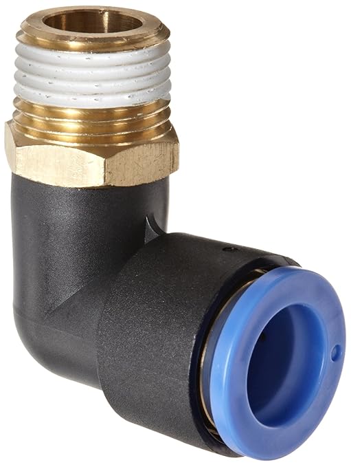 SMC KQ Series Brass PushtoConnect Tube Fitting, 90 Degree Elbow with Sealant, 10mm Tube OD x 1