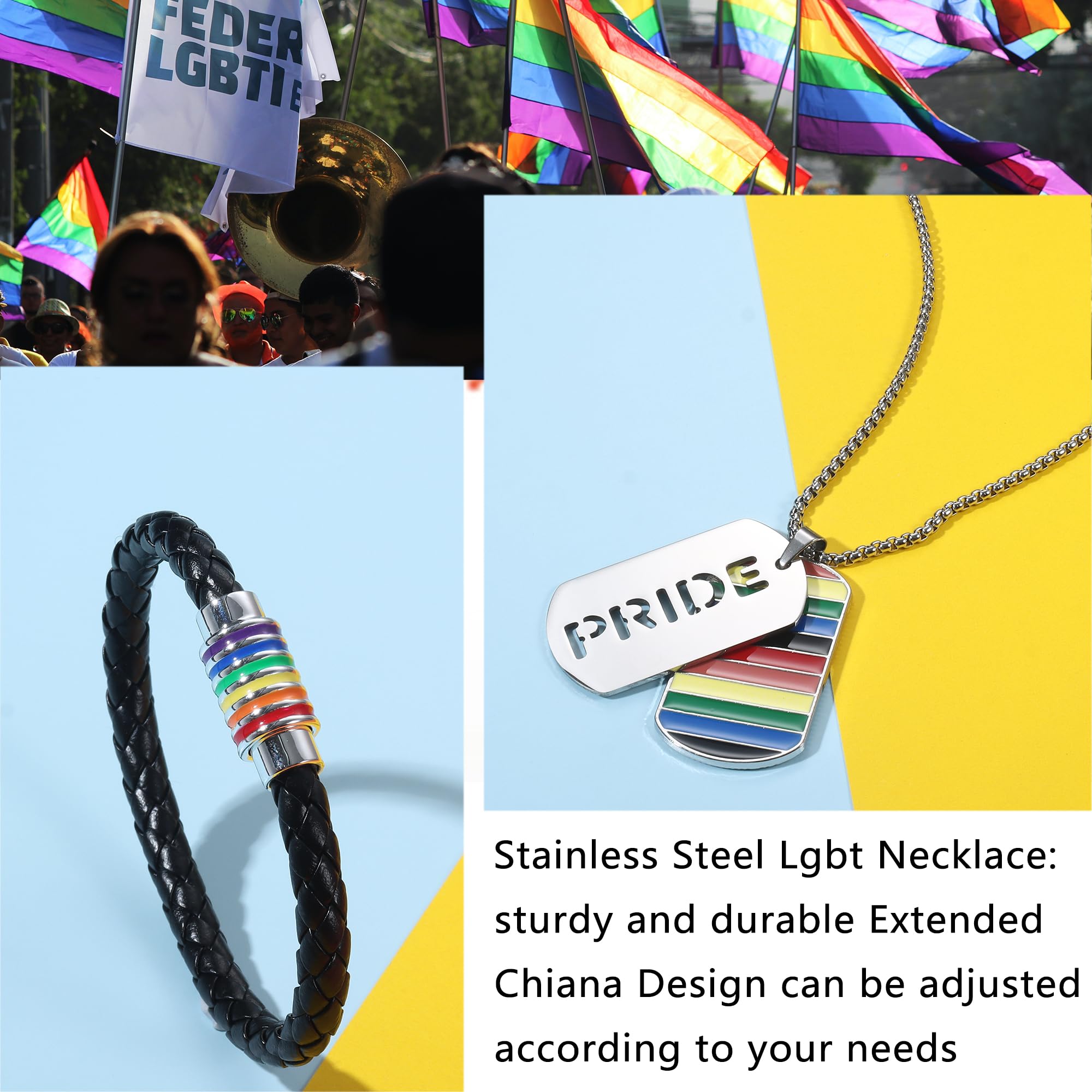 LOLIAS LGBT Accessori LGBT Gay Lesbiche Collana LGBT Braccialetto Arcobaleno Pride LGBT Orecchini Pride Tatuaggi Temporanei Arcobaleno Spille Unisex Lesbiche Gay Pride Gioielli