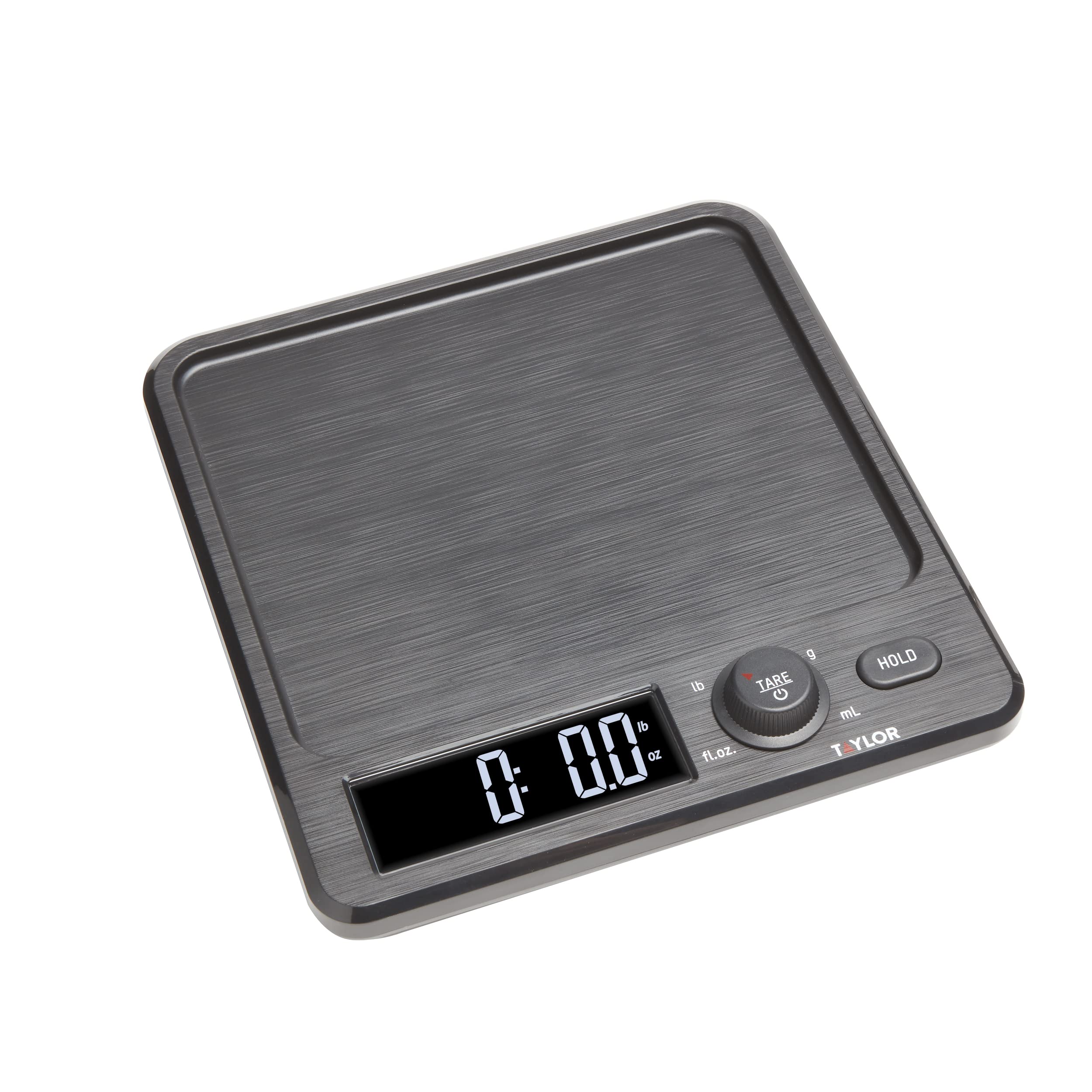 Taylor Precision Products Digital Kitchen Scale with Dishwasher Safe Stainless Steel Container and Snap On, 22 pound capacity, Black
